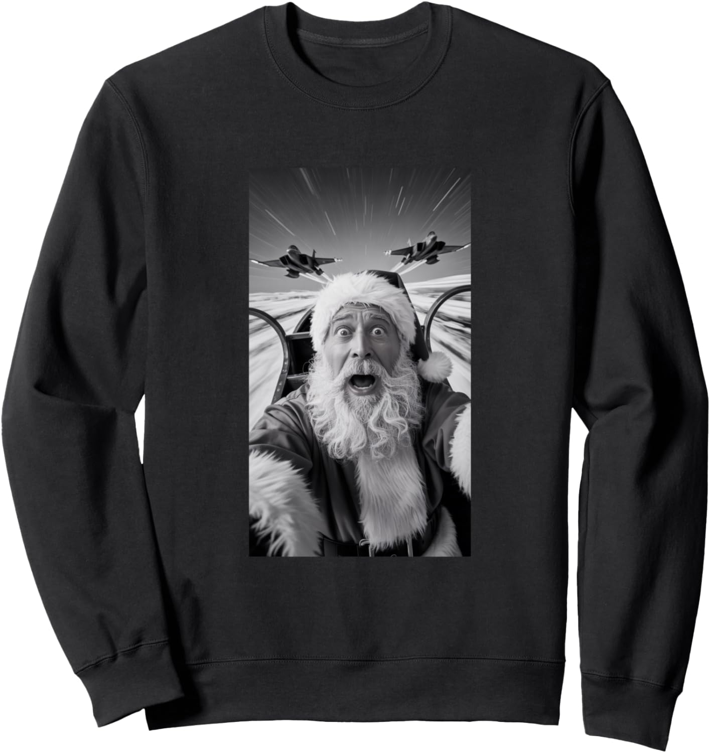 Santa Selfie Flying with Jets Funny Christmas Sweatshirt