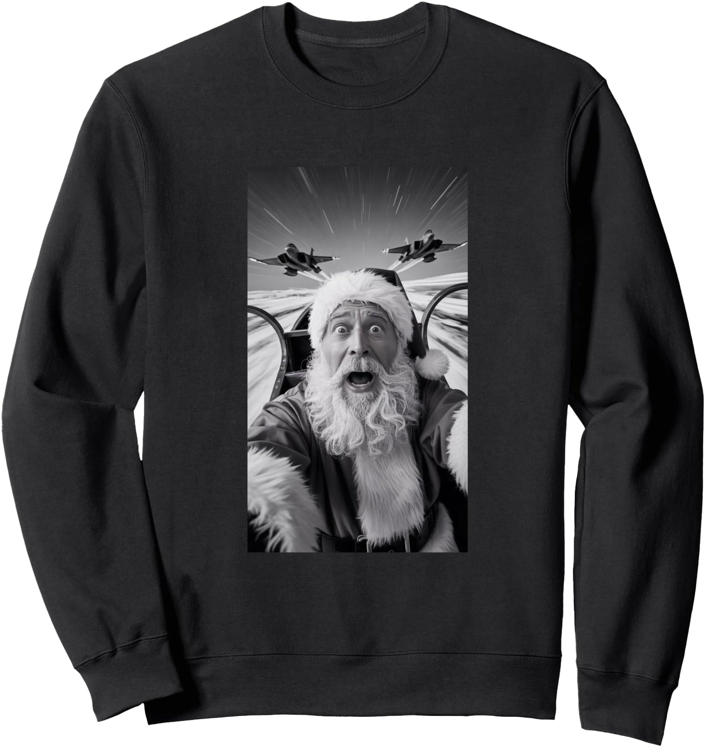 Santa Selfie Flying with Jets Funny Christmas Sweatshirt