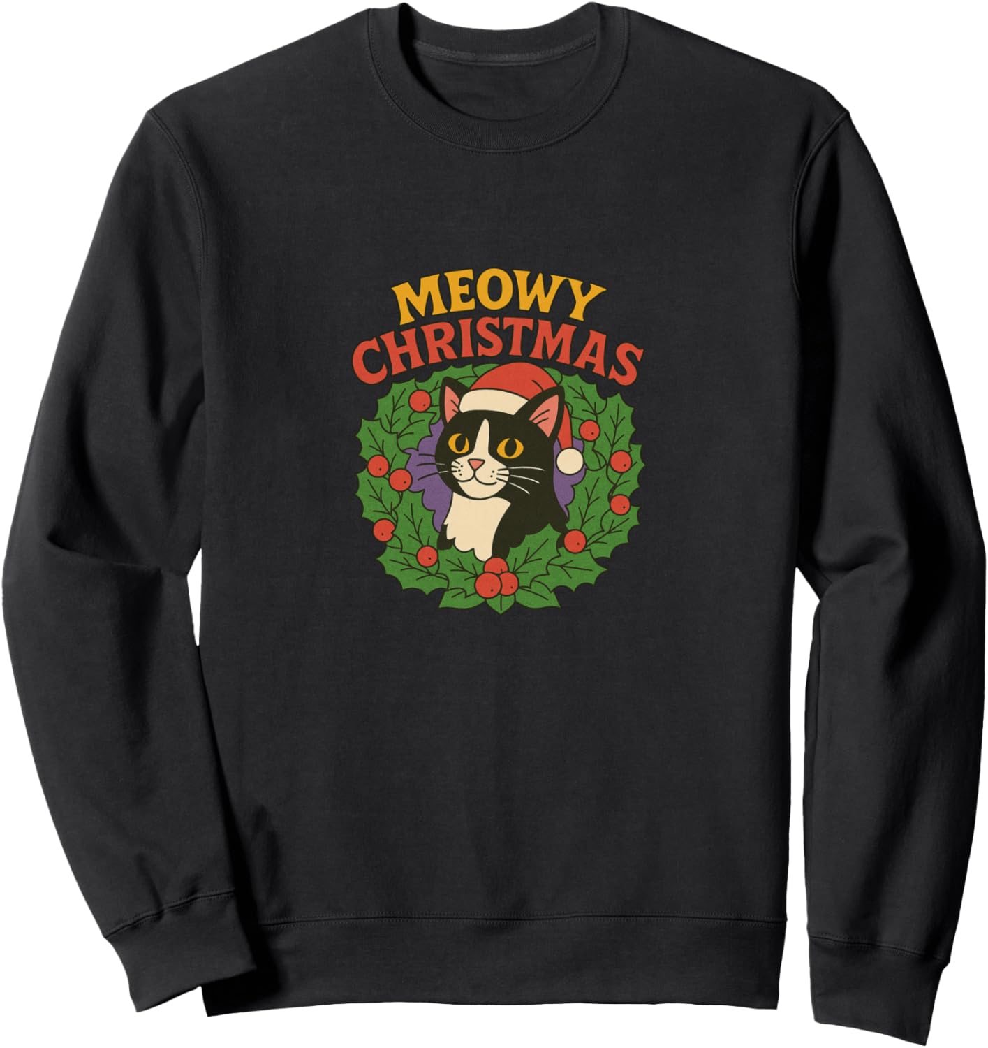 Merry Christmas Tuxedo Cat black and white festive design Sweatshirt