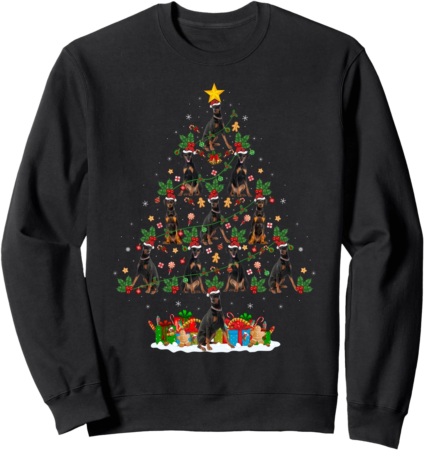 Lighting Xmas Holiday Santa Doberman Dog Christmas Tree Sweatshirt