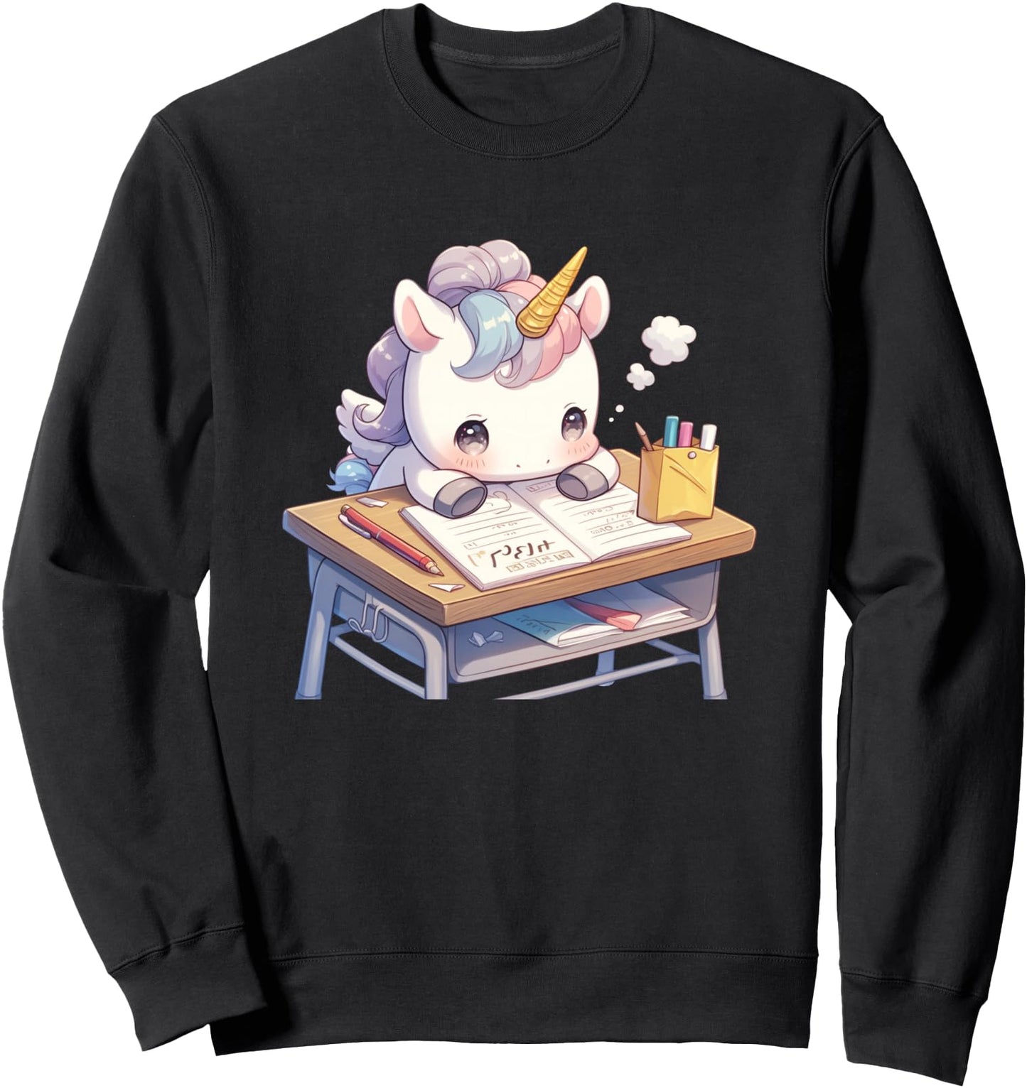 Unicorn Sitting At School Desk - Unicorn Kawaii Japanese Sweatshirt
