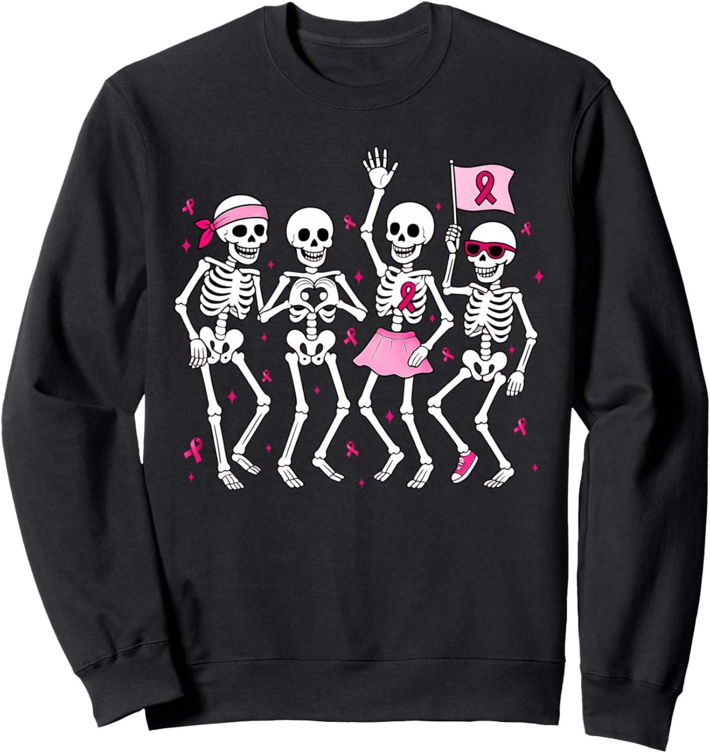 Breast Cancer Awareness Skeletons & Pink Ribbons Halloween Sweatshirt