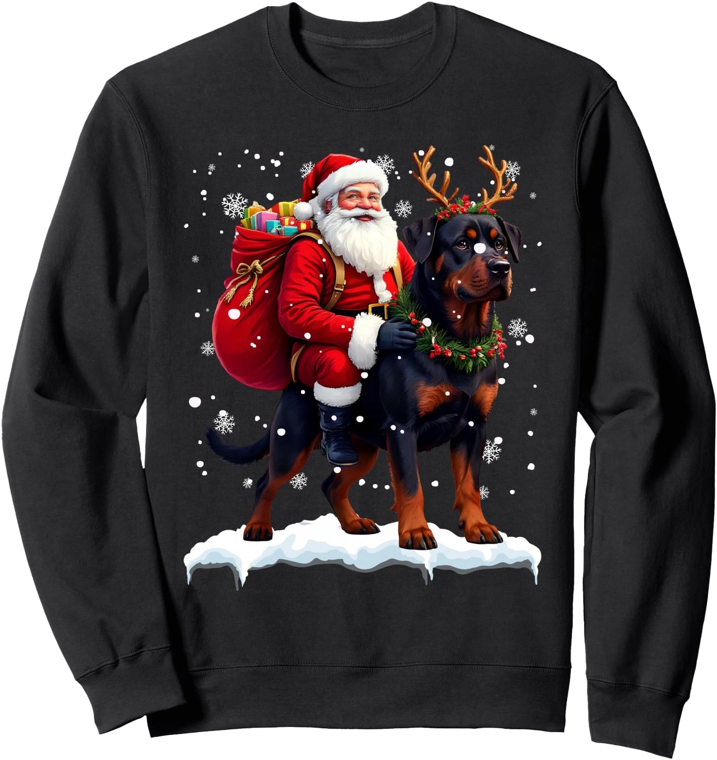 Merry Christmas 2025 Santa Riding Rottweiler Dog Xmas Sweatshirt