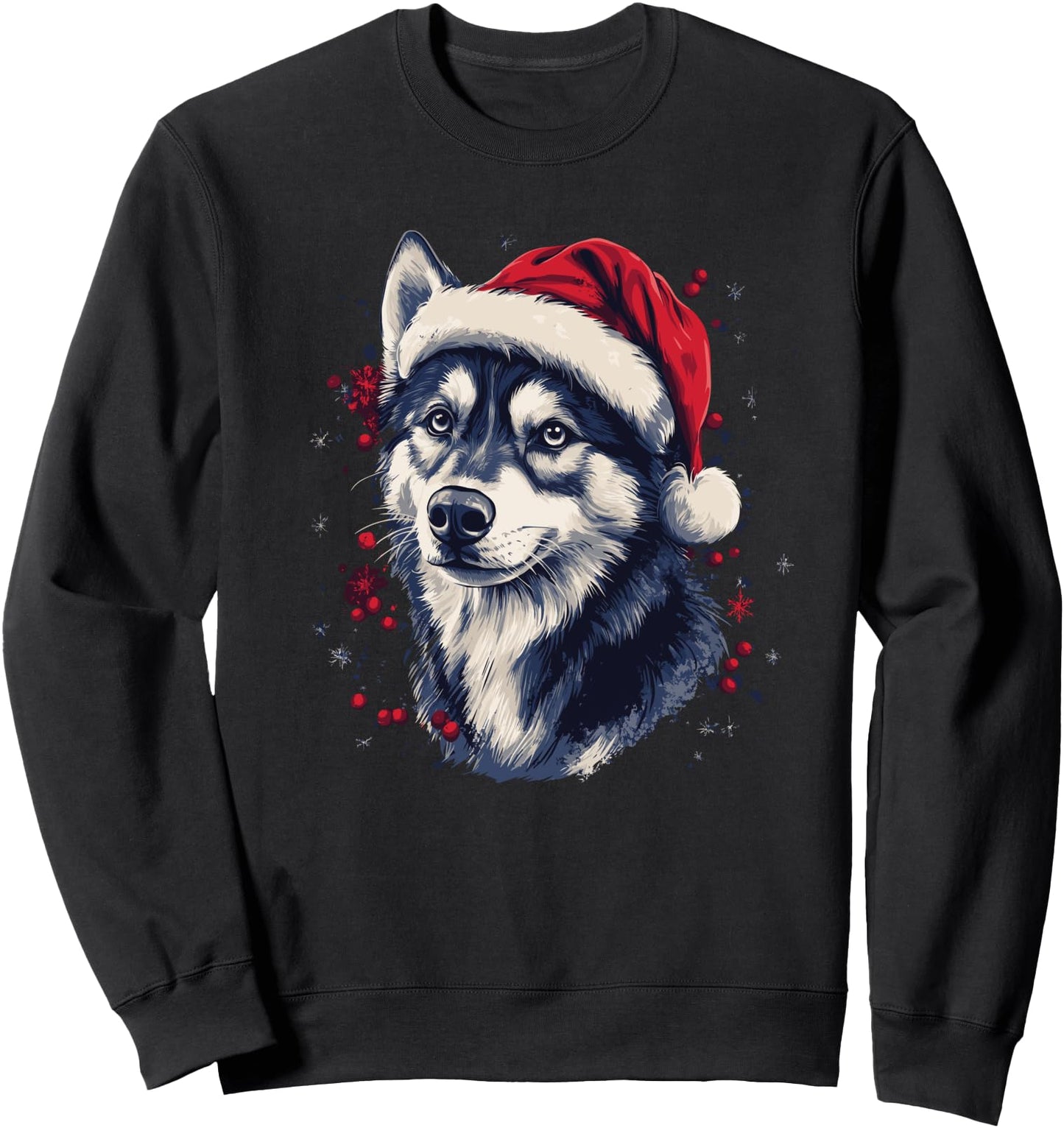 Husky Dog with Santa Hat Sweatshirt
