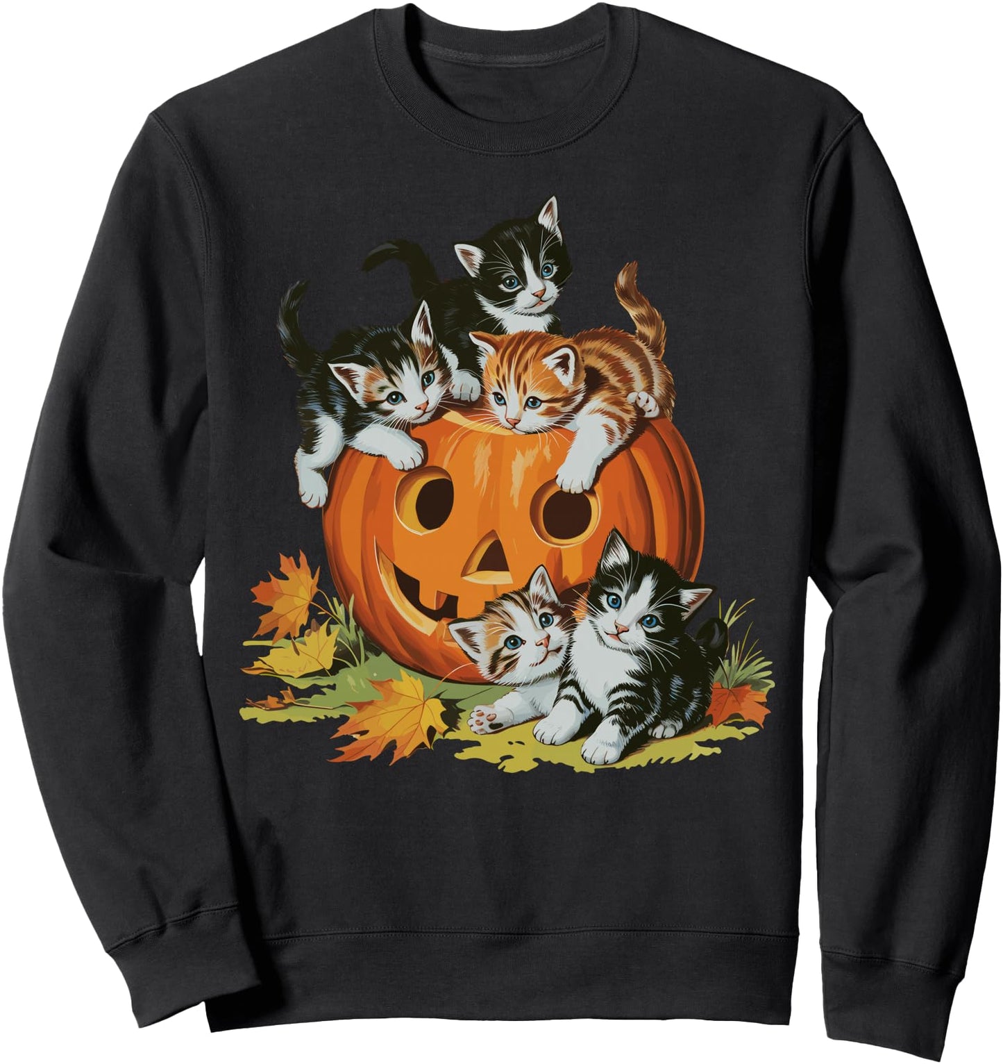 Vintage 90s Cat Pumpkin Halloween Retro Women Spooky Season Sweatshirt