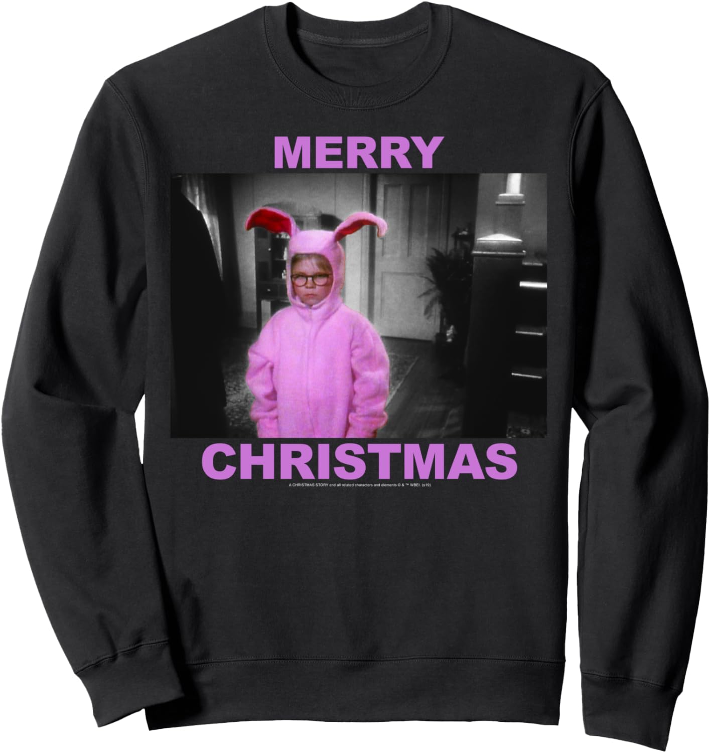 A Christmas Story Ralphie Pink Bunny Suit Merry Christmas Sweatshirt
