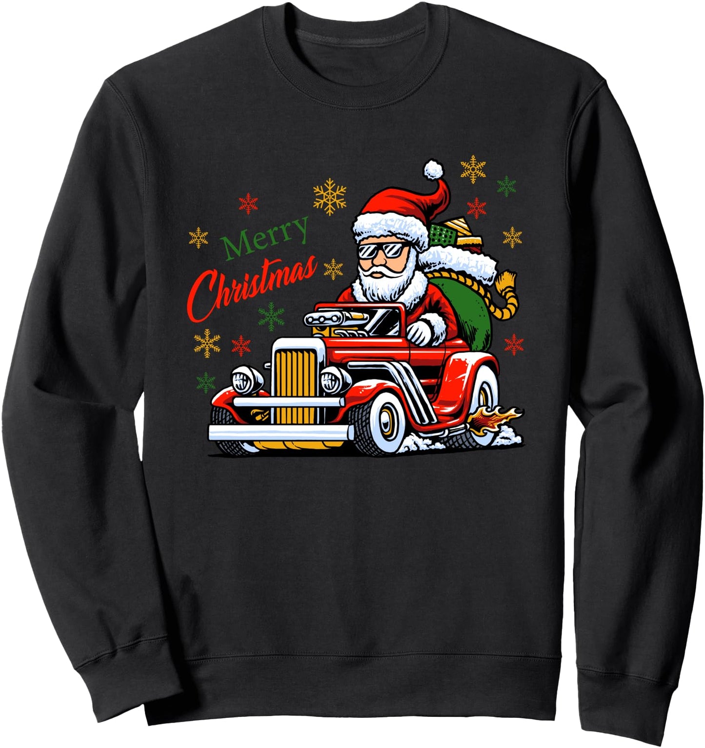 Merry Christmas Santa Claus Drives A Hot Rod Car Xmas Sweatshirt