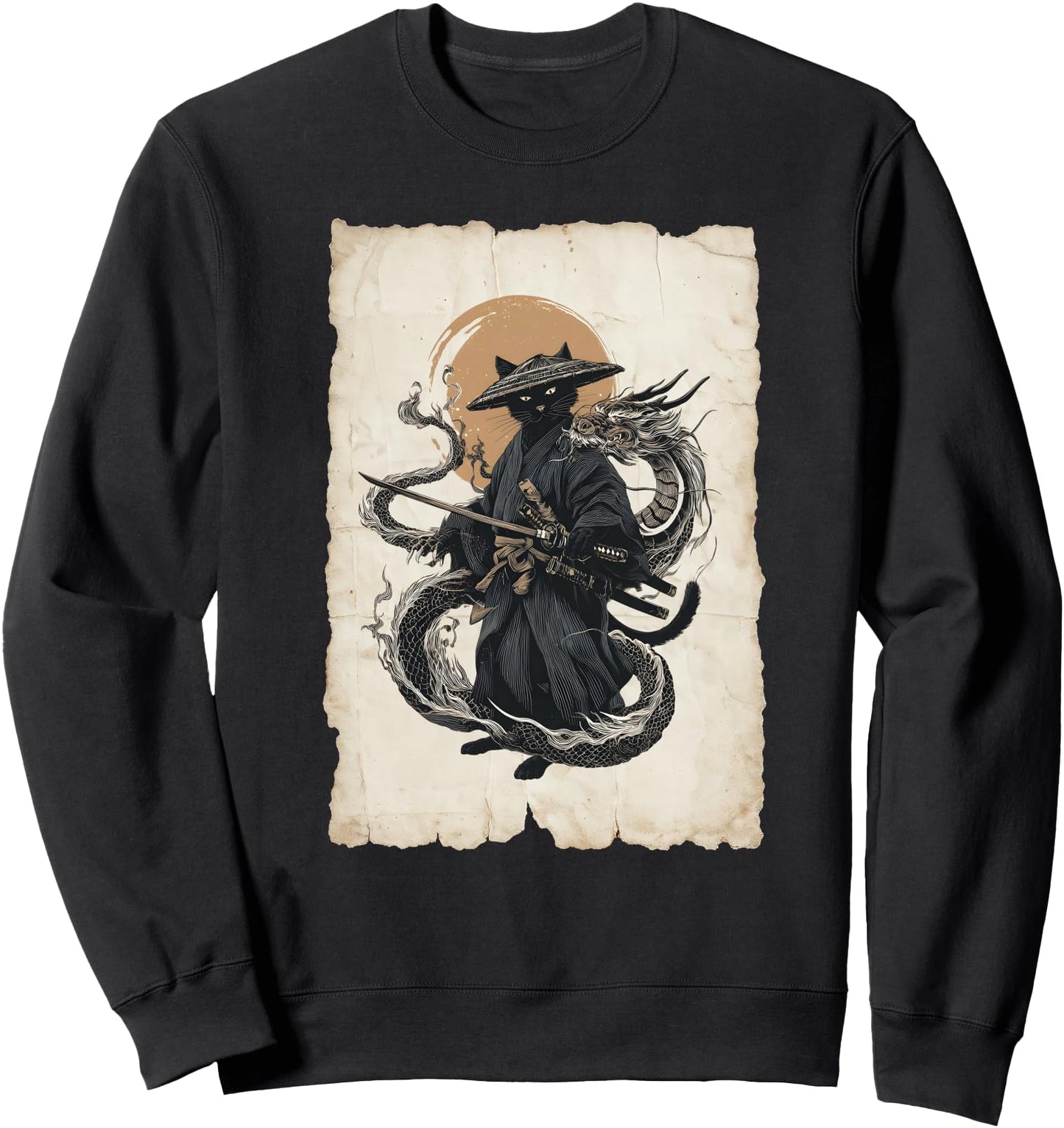 Ukiyo-e Samurai Cat Vintage Japanese Ink Artwork Sweatshirt