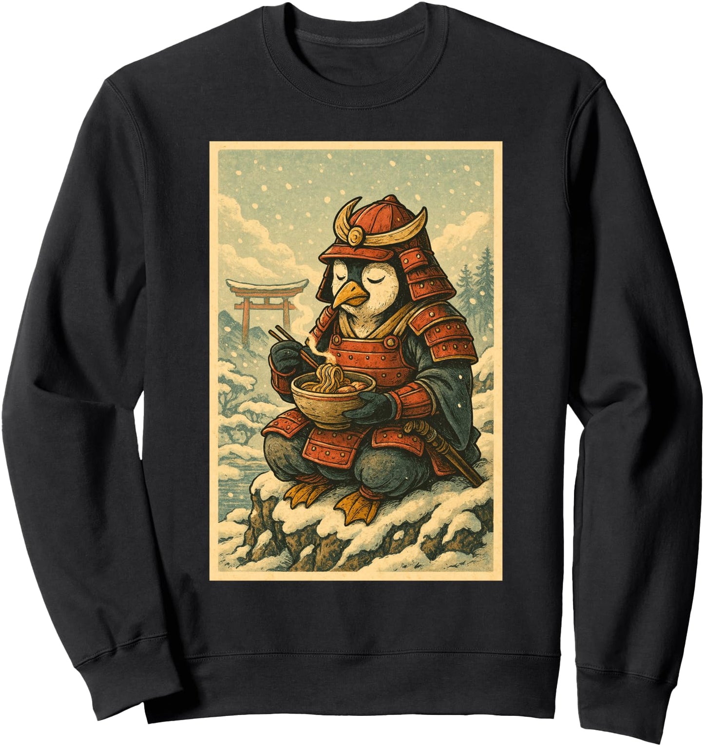 Samurai Penguin Ramen Japanese Ukiyo-E Art Sweatshirt
