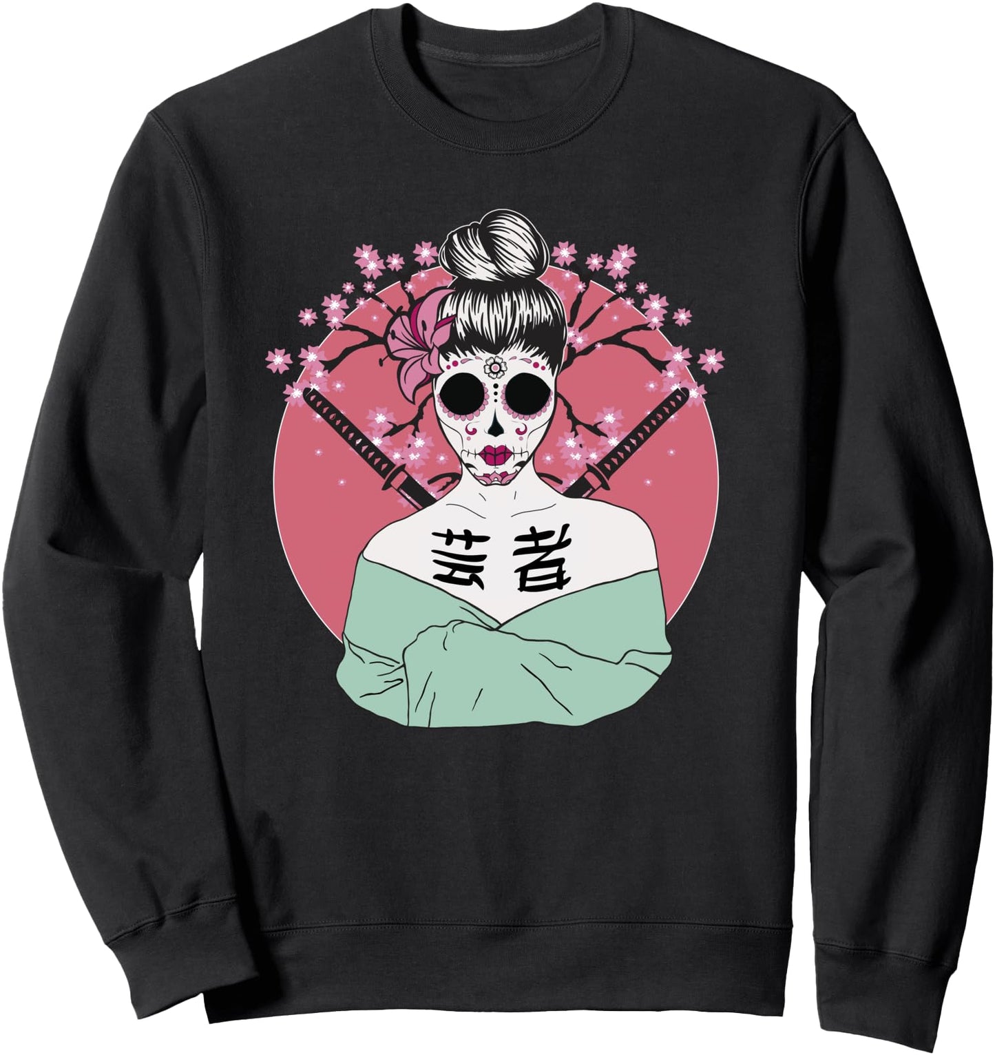Sugar Skull Japanese Geisha Cherry Blossom Sweatshirt