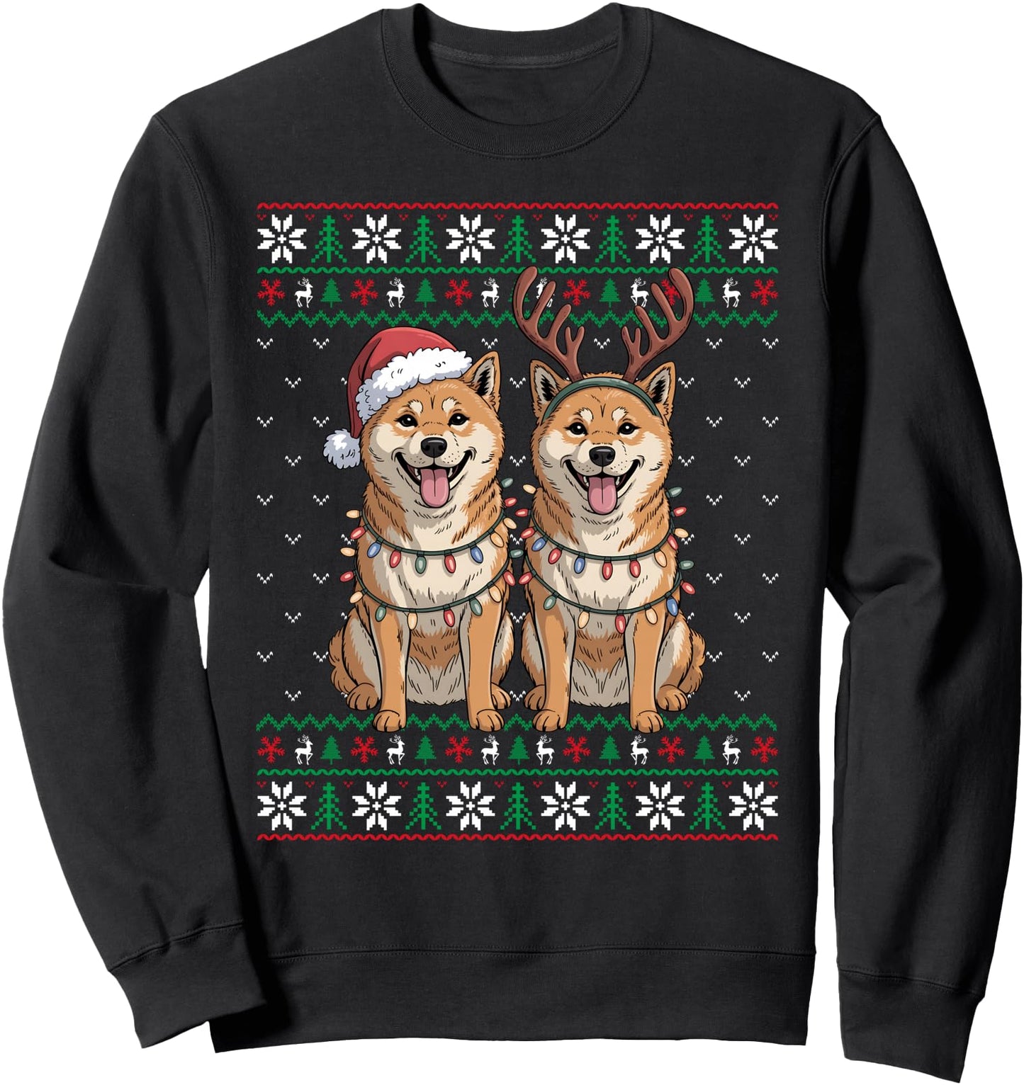 Ugly Xmas Lights Men Women Shiba Inu Dog Christmas Sweater Sweatshirt