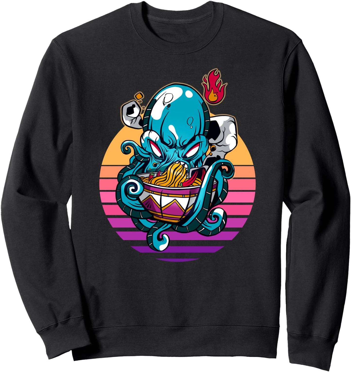 Cool Kawaii Japanese Kraken Eating Ramen Noodle Sweatshirt