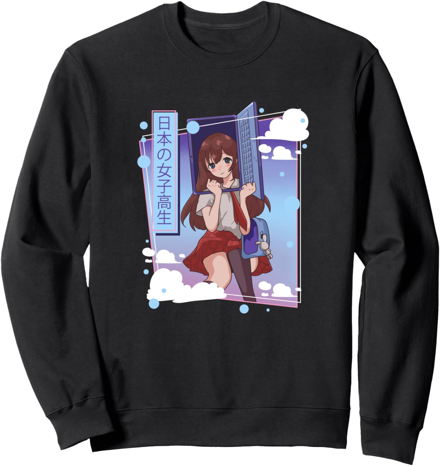 Object Head Cosplay Computer Kawaii Anime Girl Vaporwave Sweatshirt