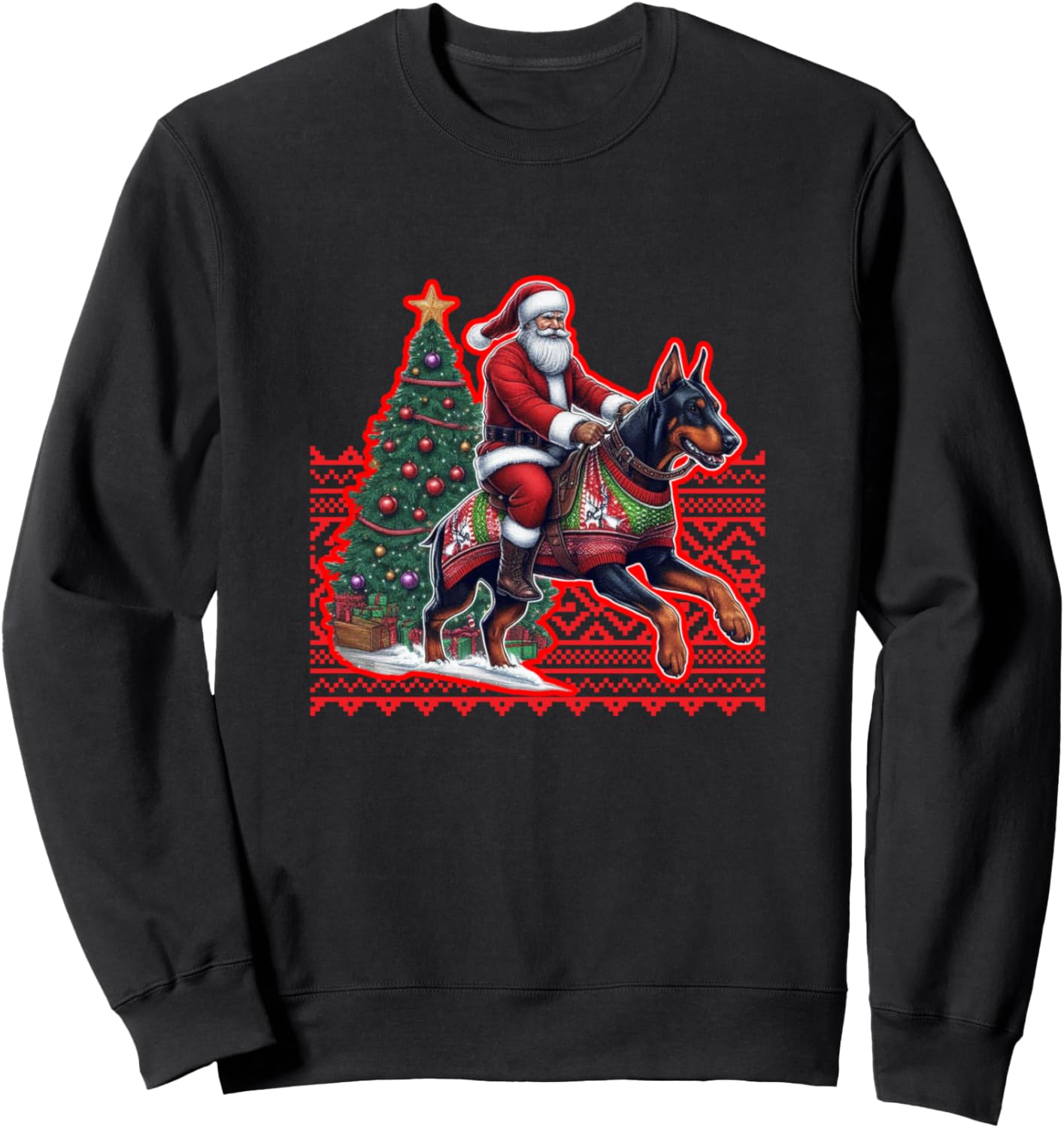 Christmas Doberman with Santa riding Doberman Christmas Sweatshirt