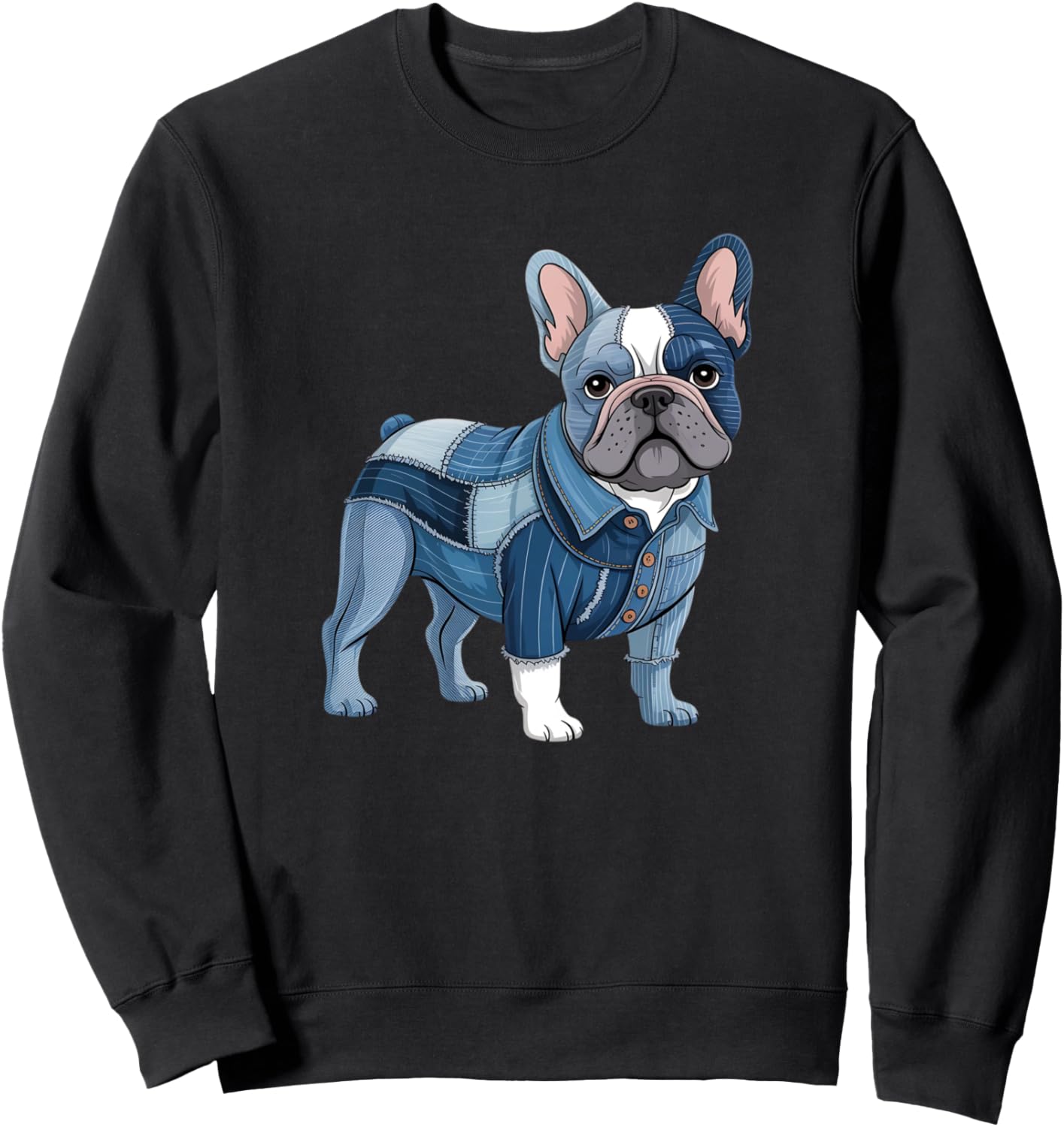 Bulldog Pattern Patchwork Art French Bulldog In Denim Dog Sweatshirt