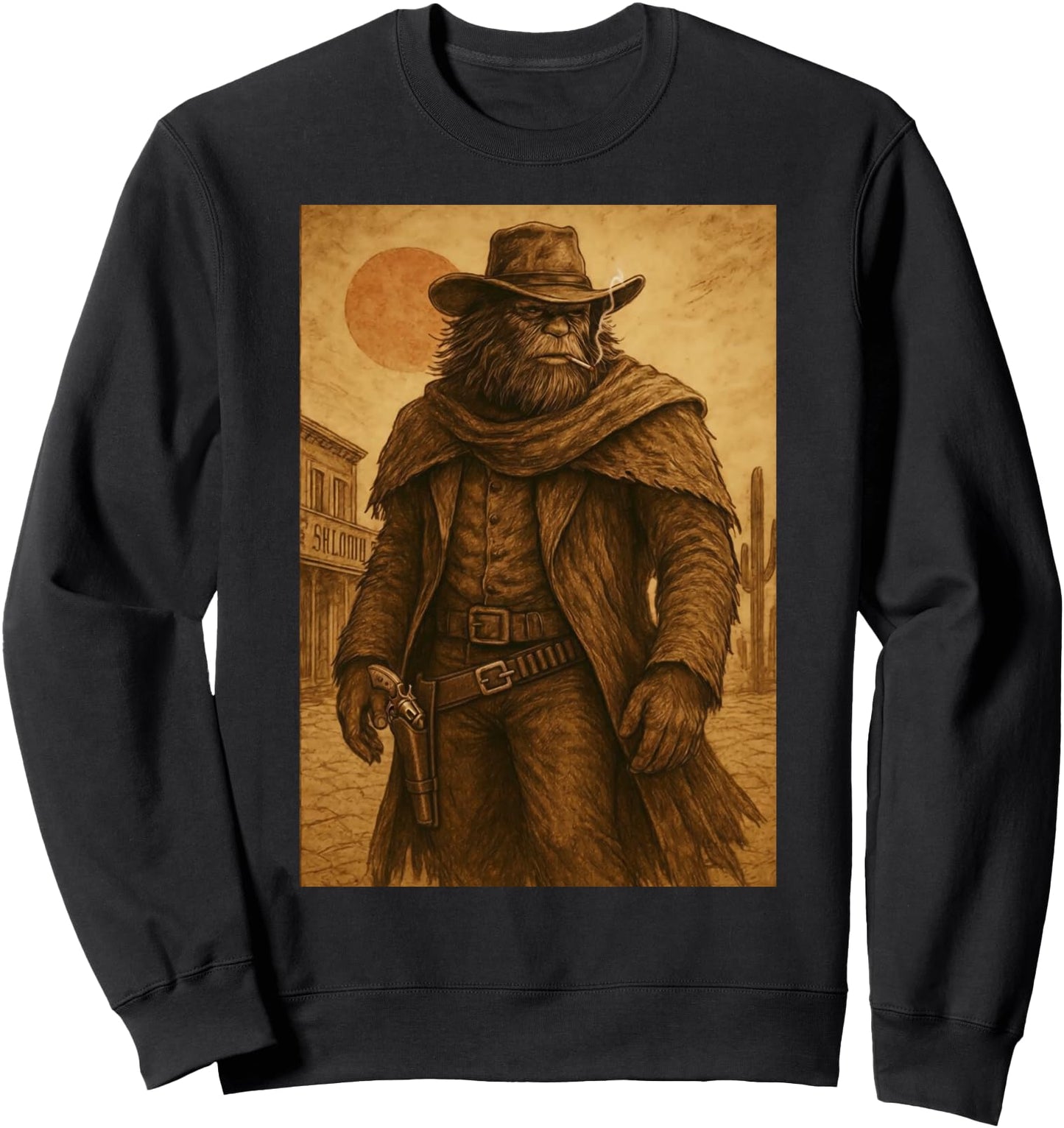 Wild West Bigfoot Vintage Graphic Art Sasquatch Cowboy Lover Sweatshirt