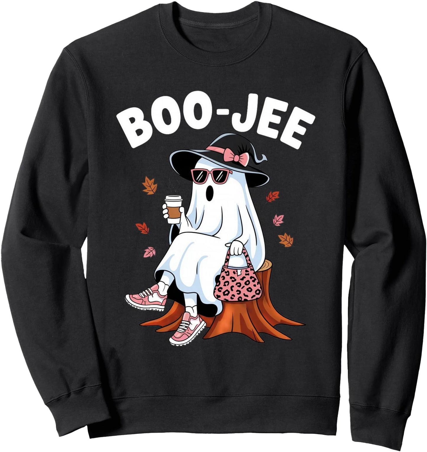 Cute Boo Jee Ghost Halloween Leopard Ghost Coffee Womens Sweatshirt