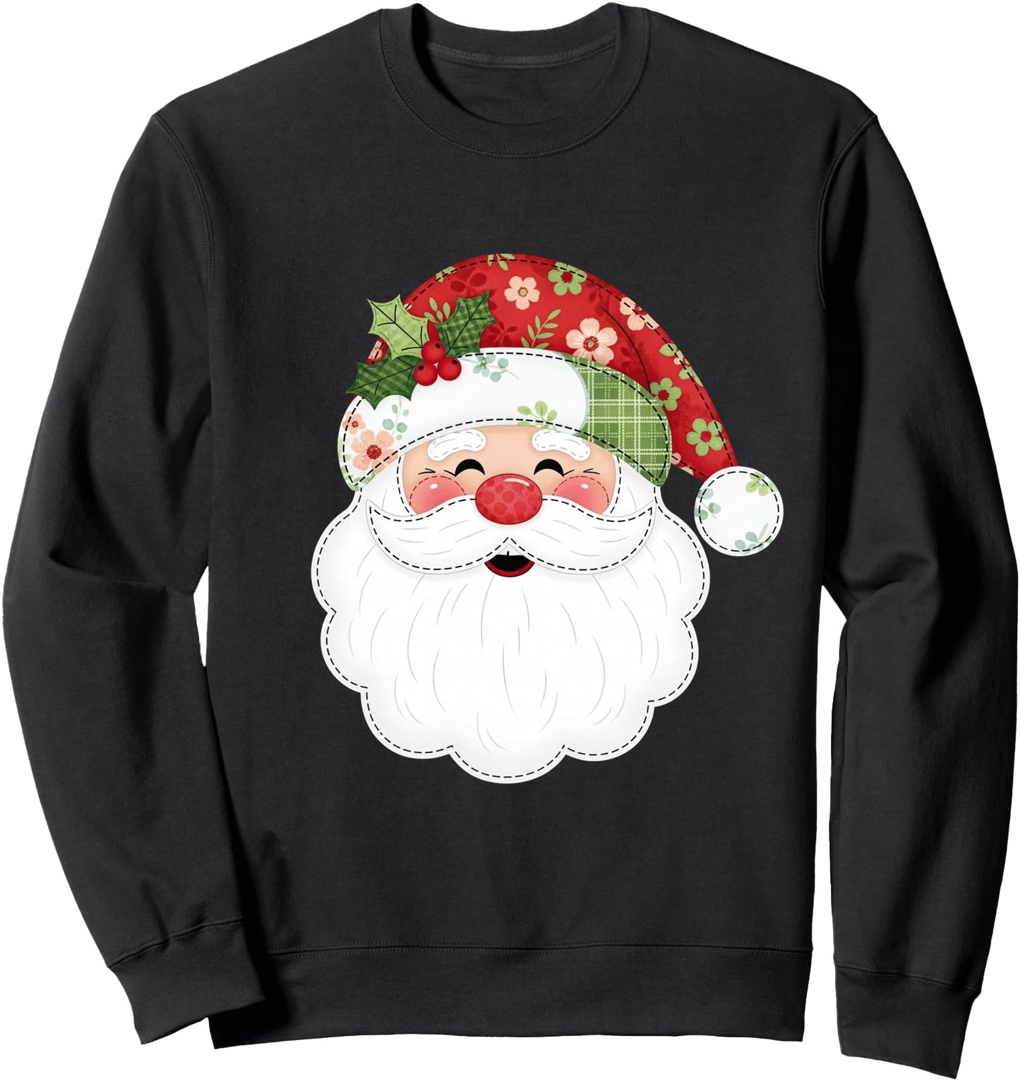 Christmas Santa Face Patchwork Holiday Season Family Xmas Sweatshirt