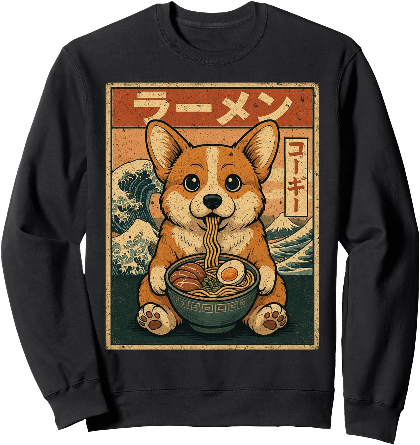 Funny Kawaii Ramen Corgi Japanese Noodles Corgi Eating Ramen Sweatshirt