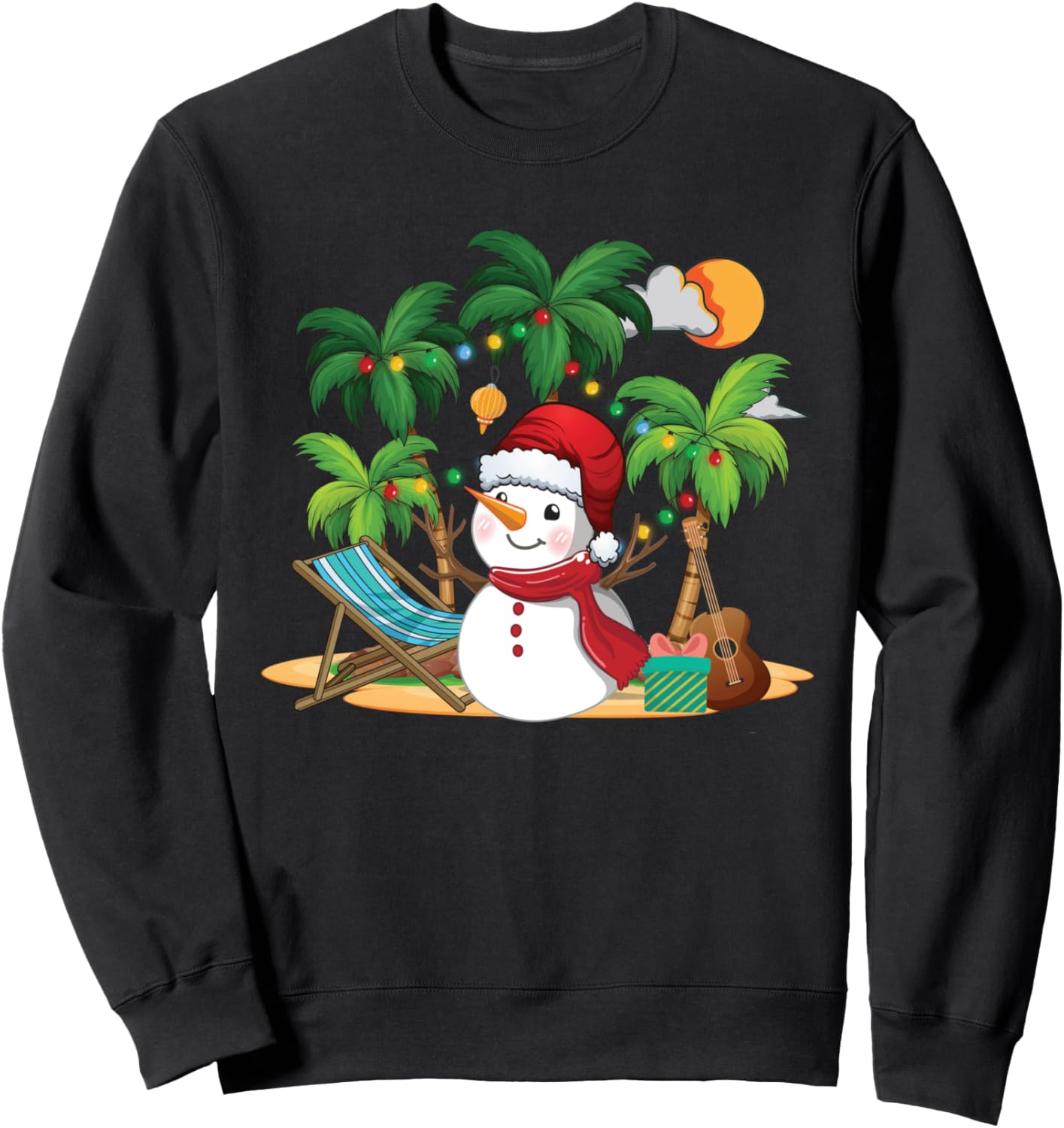 Tropical Christmas Snowman Palm Tree Santa Hat Beach Holiday Sweatshirt