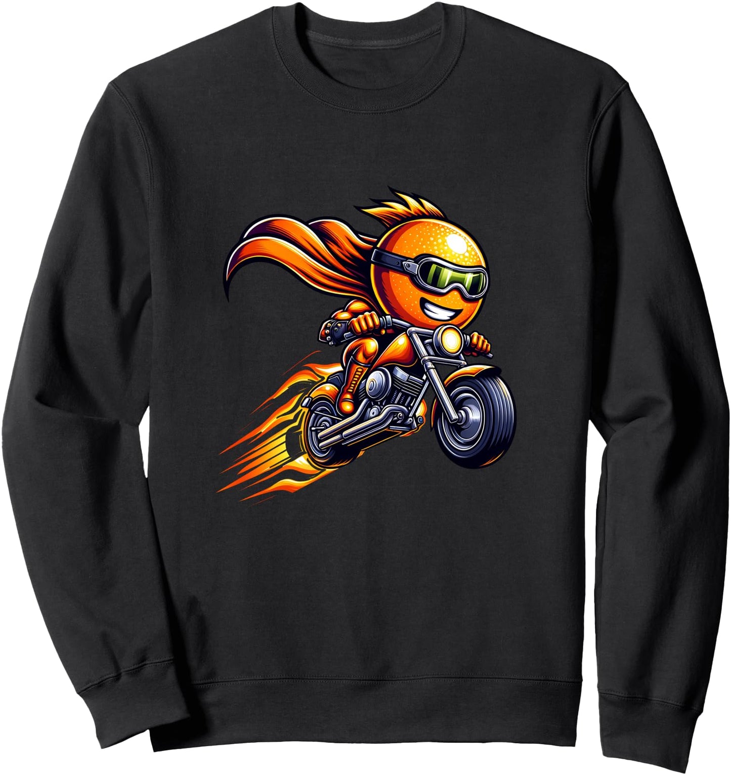 Motorcycle Superhero Fun Orange Character Sweatshirt