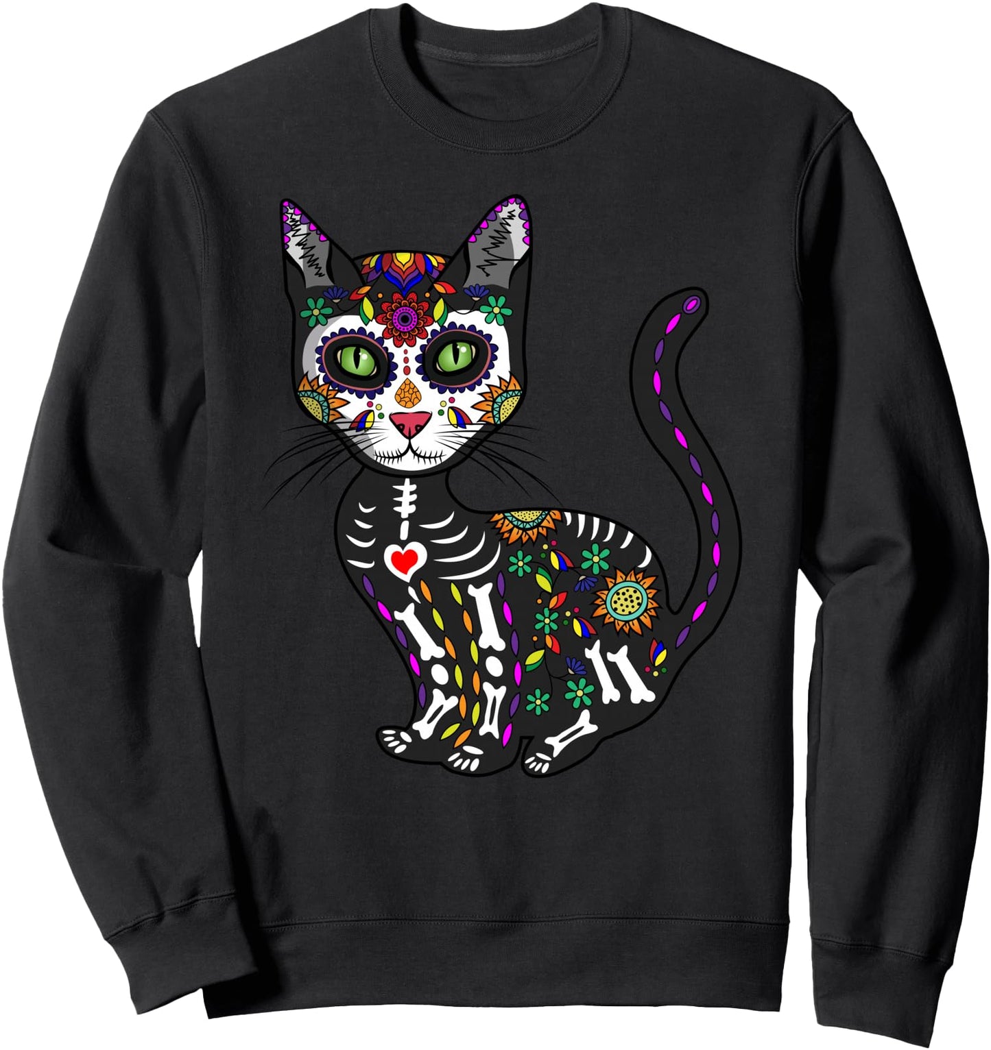 Cute Sugar Skull Mexican Cat Halloween Day Of The Dead Sweatshirt