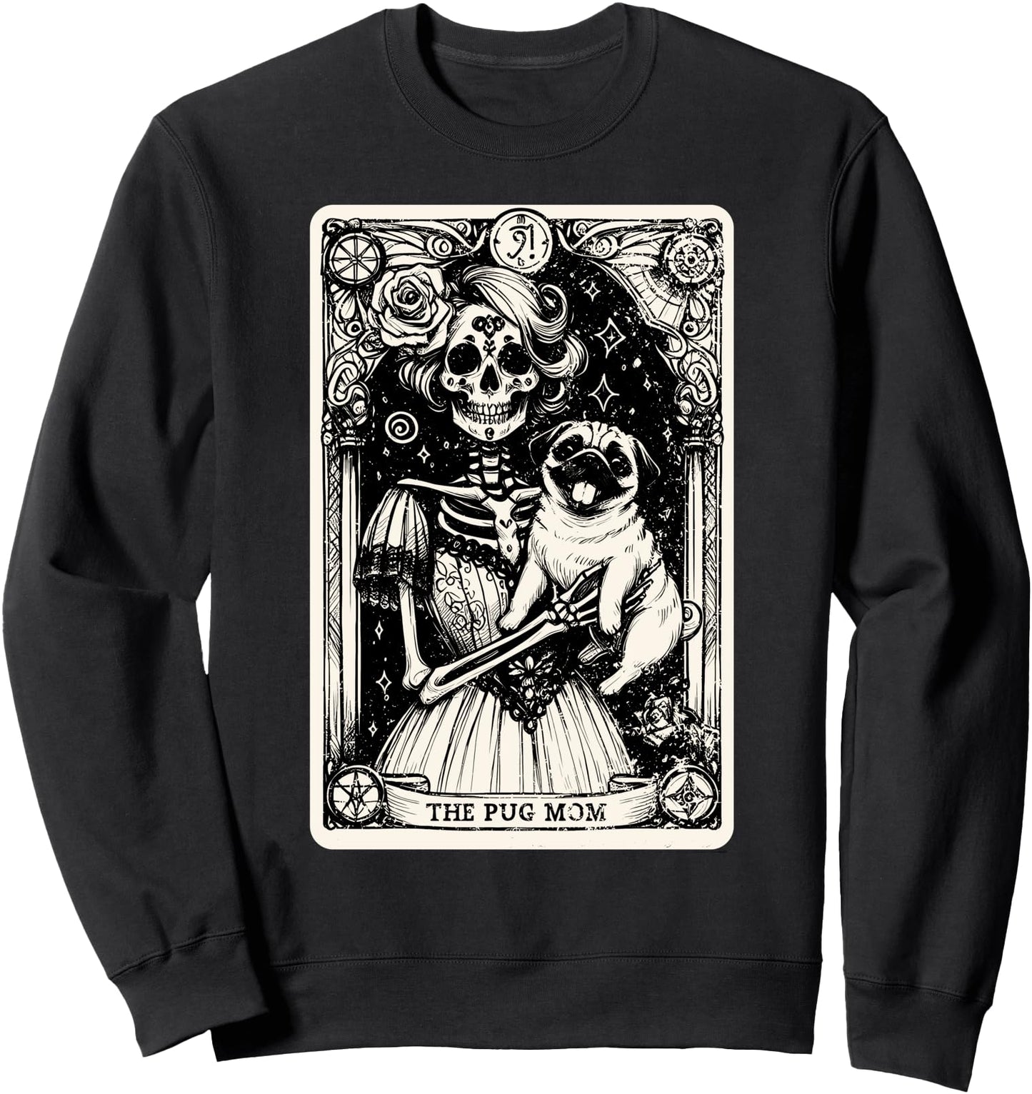 Vintage Skeleton Pug Mom Tarot Card Witchy Vibes Pug Lover Sweatshirt