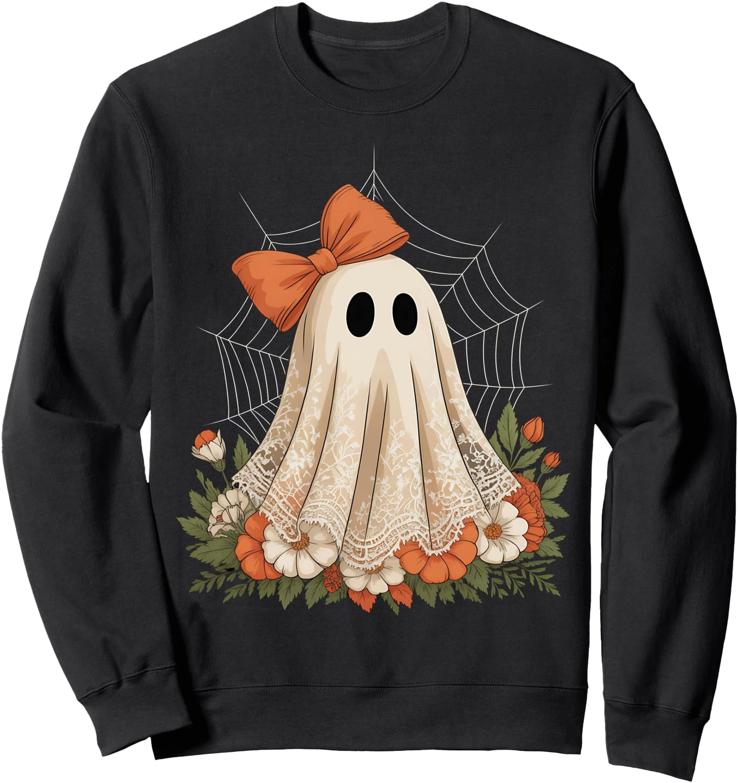Coquette Ghost Halloween Flower Ghost Spooky Lace Ghost Sweatshirt