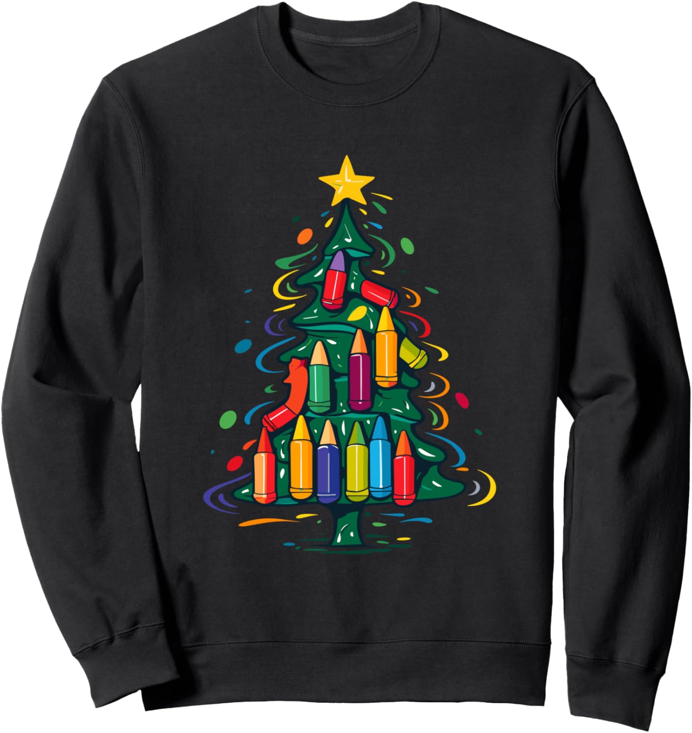 Colored Crayons Christmas Tree Sweatshirt