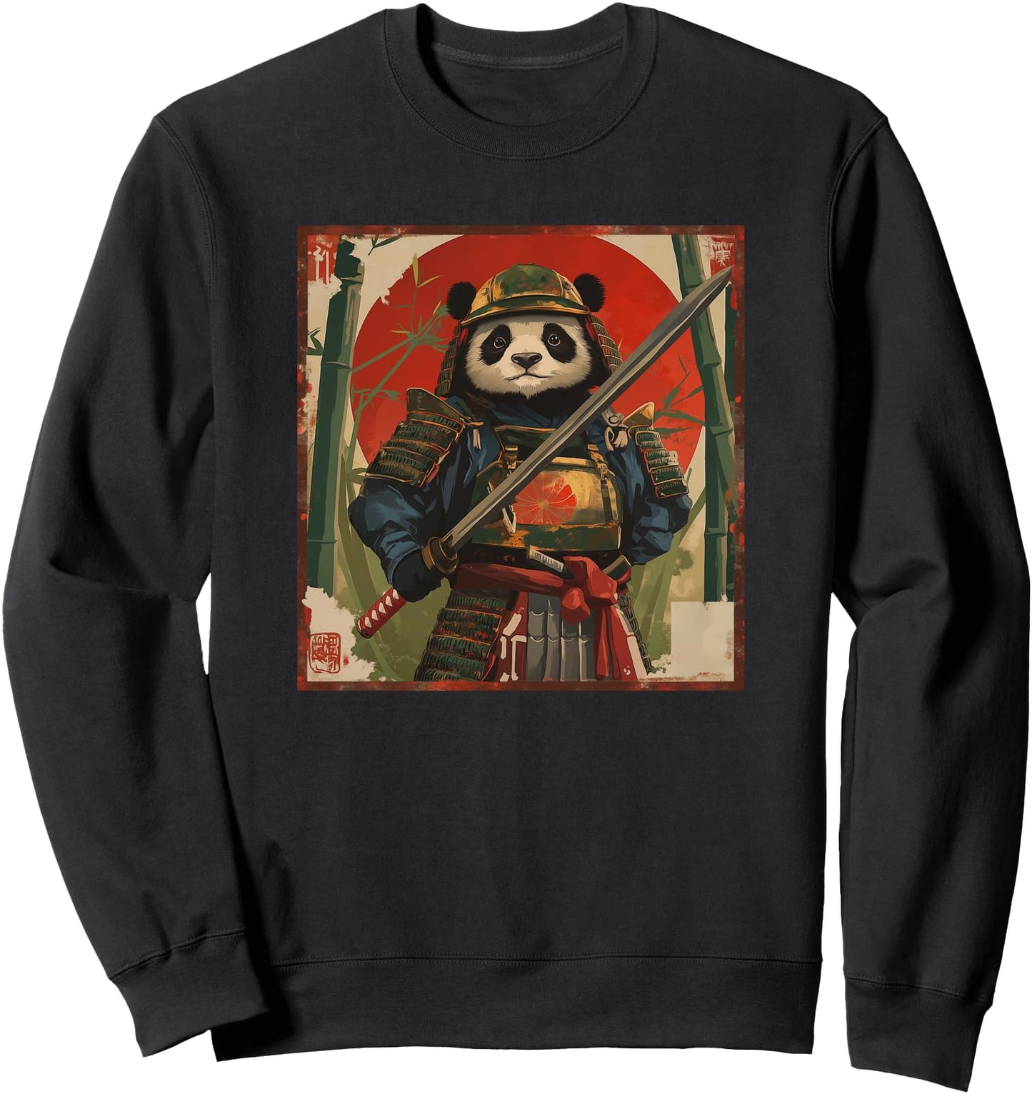 Japanese Woodblock Art: Samurai Panda Japanese kanji Sweatshirt