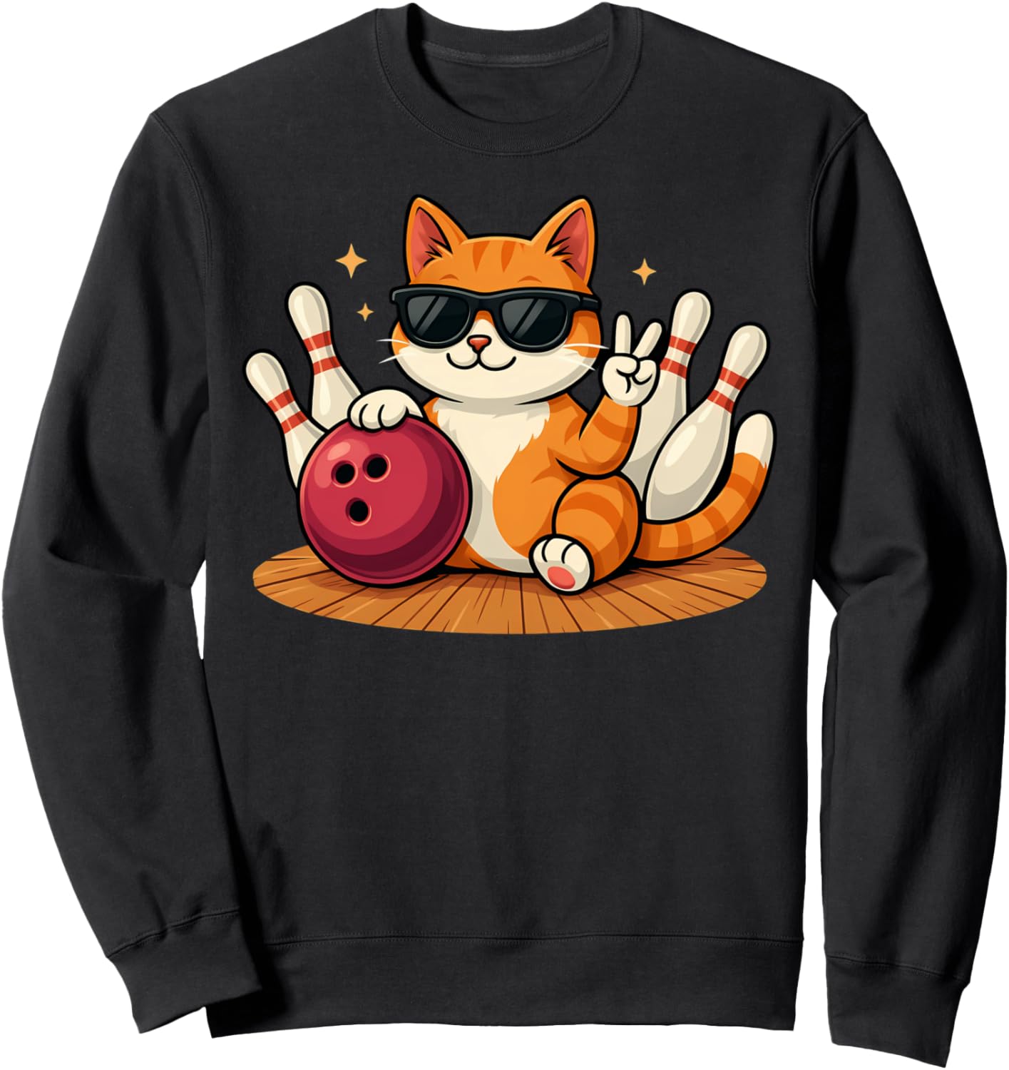 Cute Cat With Sunglasses Cat Playing Bowling For men women Sweatshirt