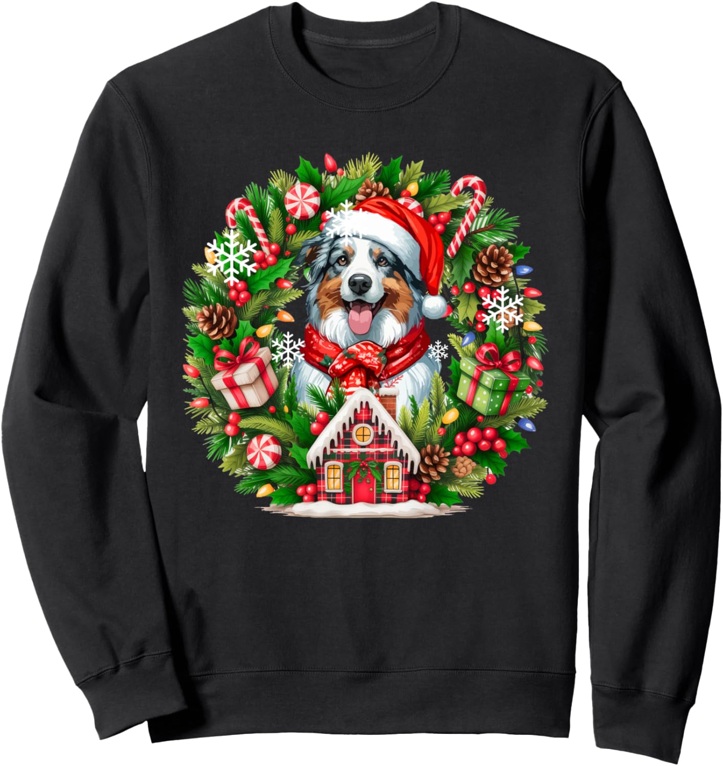 Santa Australian Shepherd Christmas Floral Circle Owner Sweatshirt