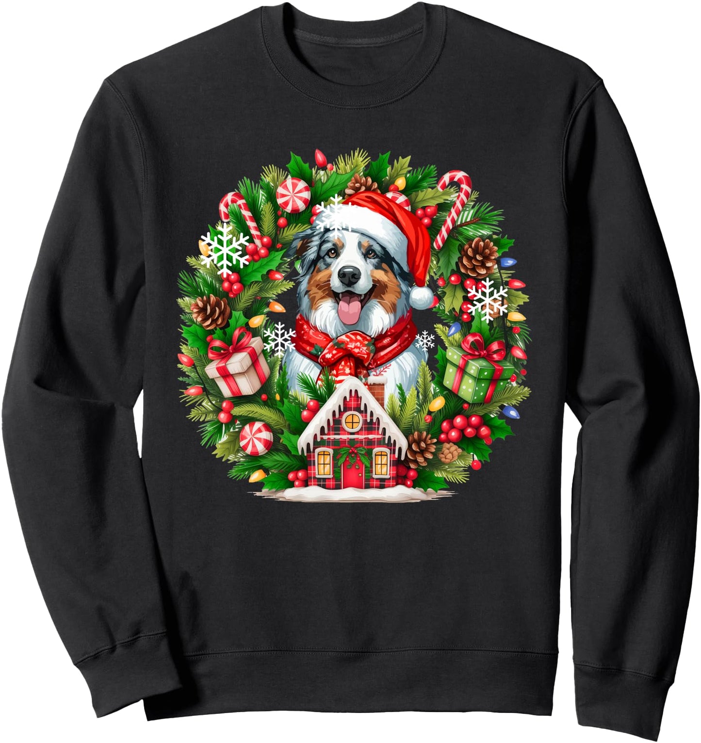 Santa Australian Shepherd Christmas Floral Circle Owner Sweatshirt