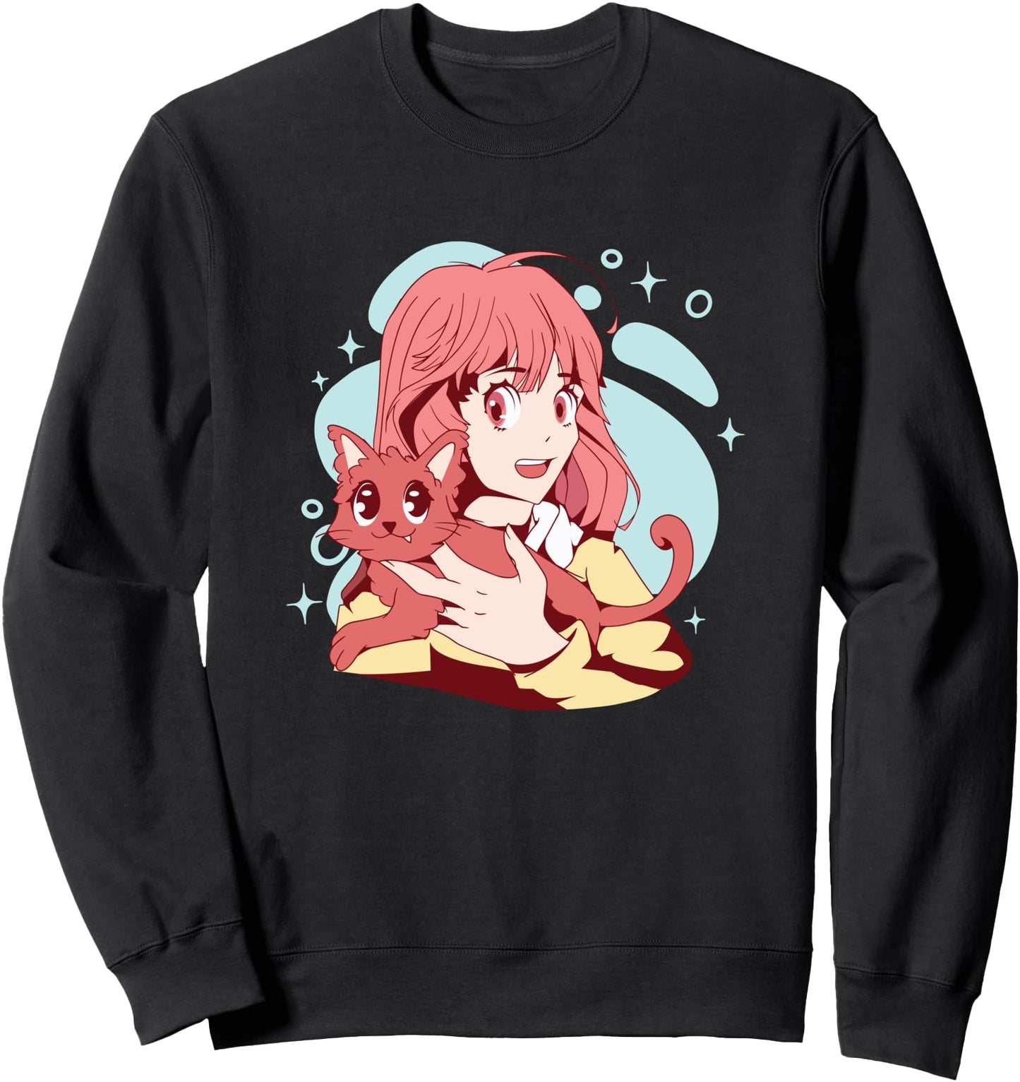 Cartoon Anime Girl With Cat - Kawaii Otaku Japanese Lover Sweatshirt