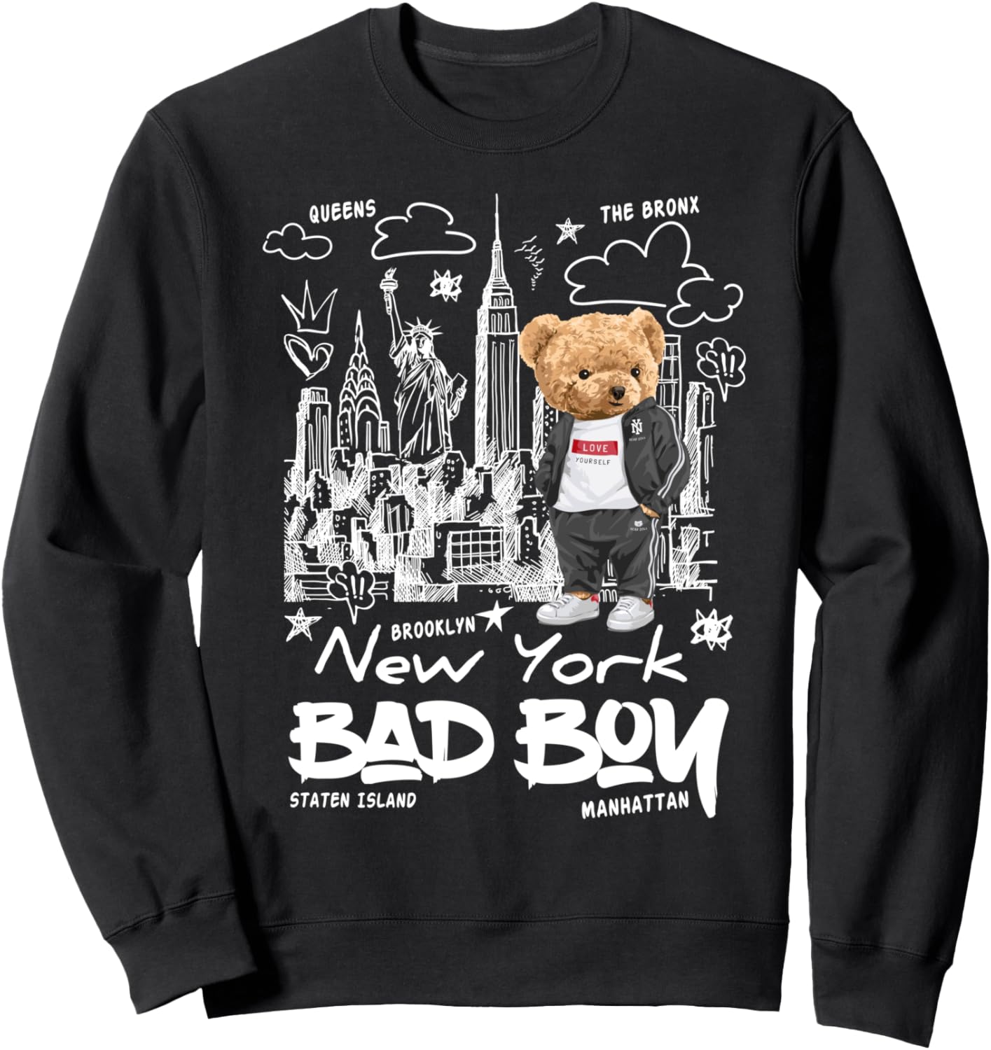 This is My New York Teddy Bear Bad Boy Illustration Graphic Sweatshirt