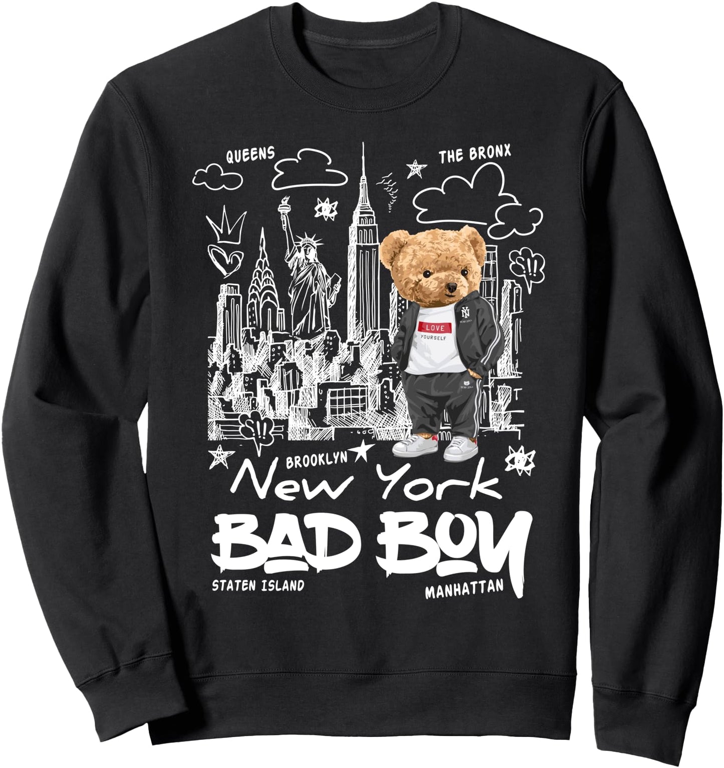 This is My New York Teddy Bear Bad Boy Illustration Graphic Sweatshirt