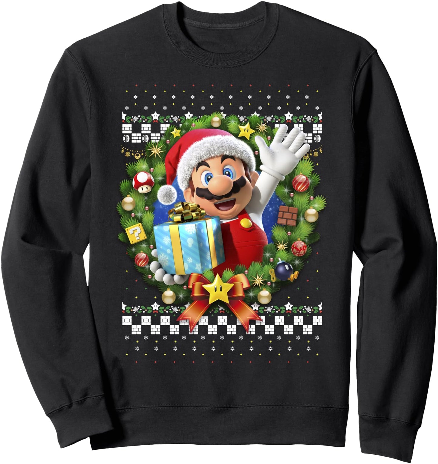 Super Mario Christmas Ugly Sweater Mario Present Sweatshirt