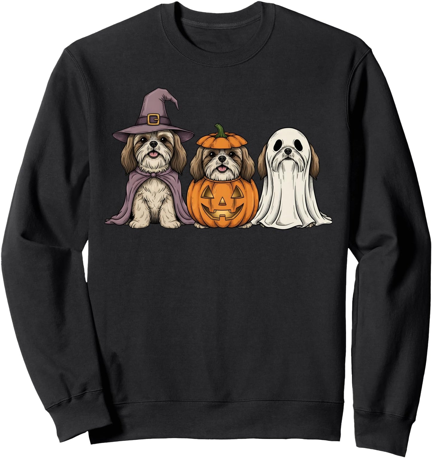 Spooky Ghost Shih Tzu Pumpkin Halloween Dog Lover Sweatshirt