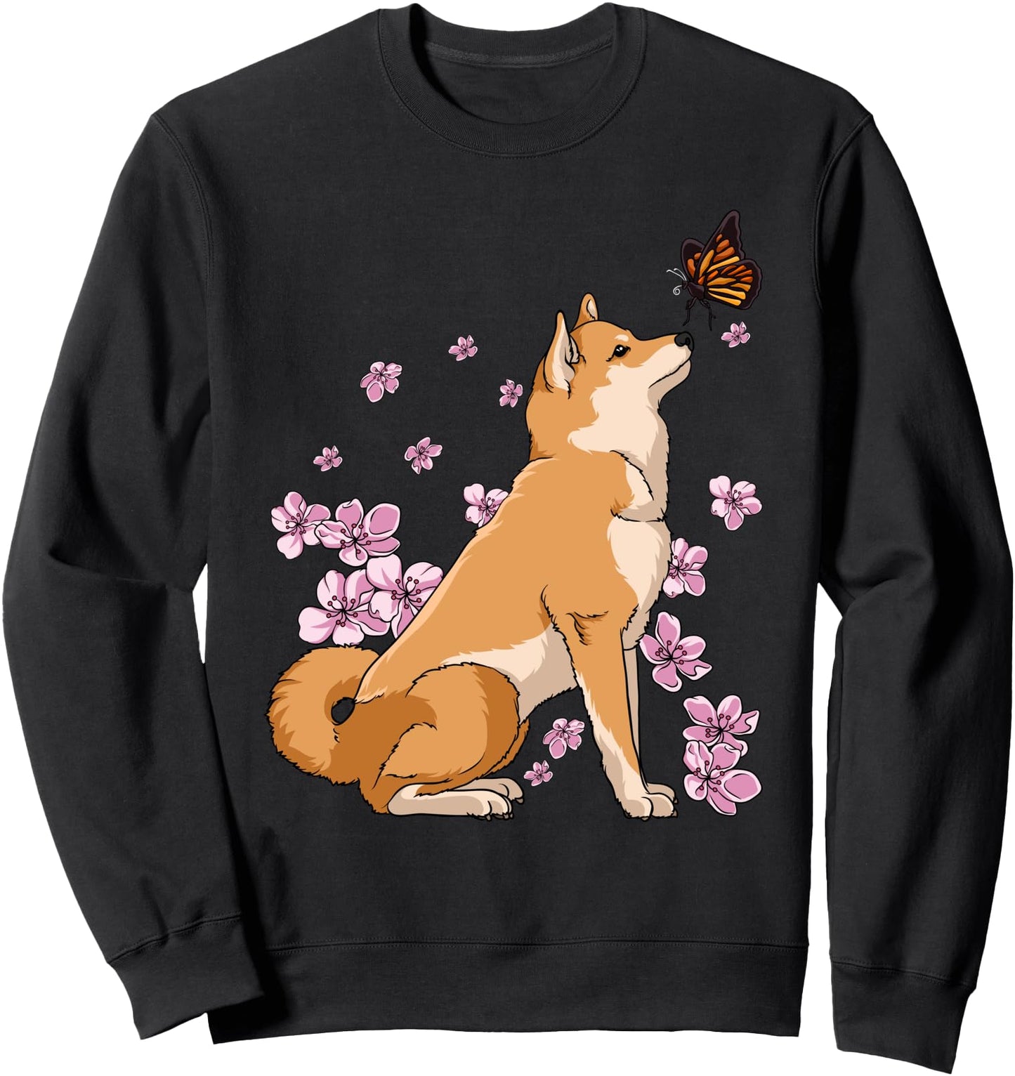 Shiba Inu With Butterfly Japanese Sakura Cherry Blossom Sweatshirt
