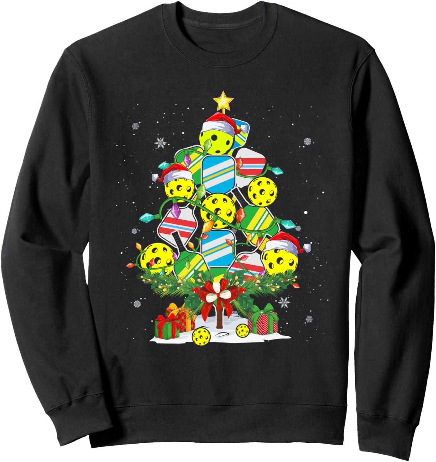 Pickleball Christmas Tree Santa X mas Lights Sweatshirt