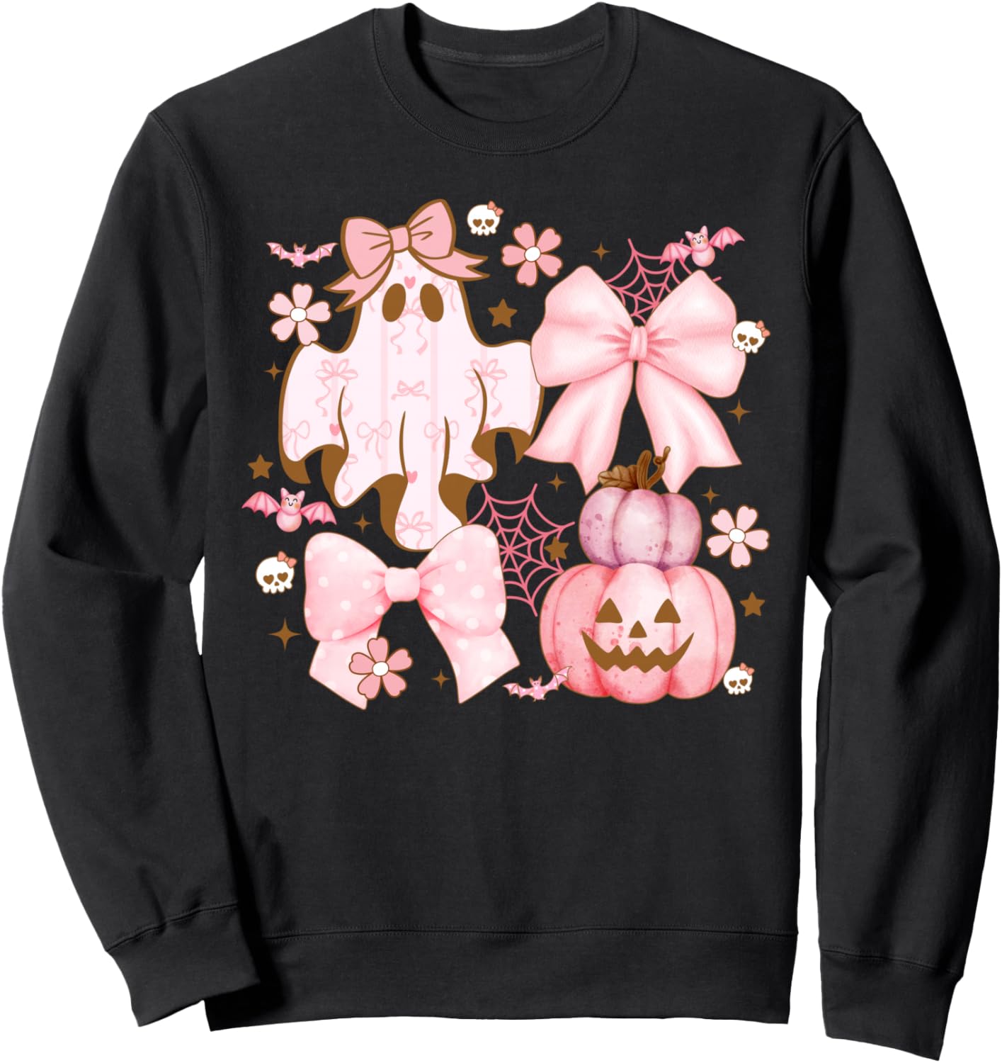 Pink Ghost Witch Coquette Pumpkin Bow Halloween Women Girls Sweatshirt