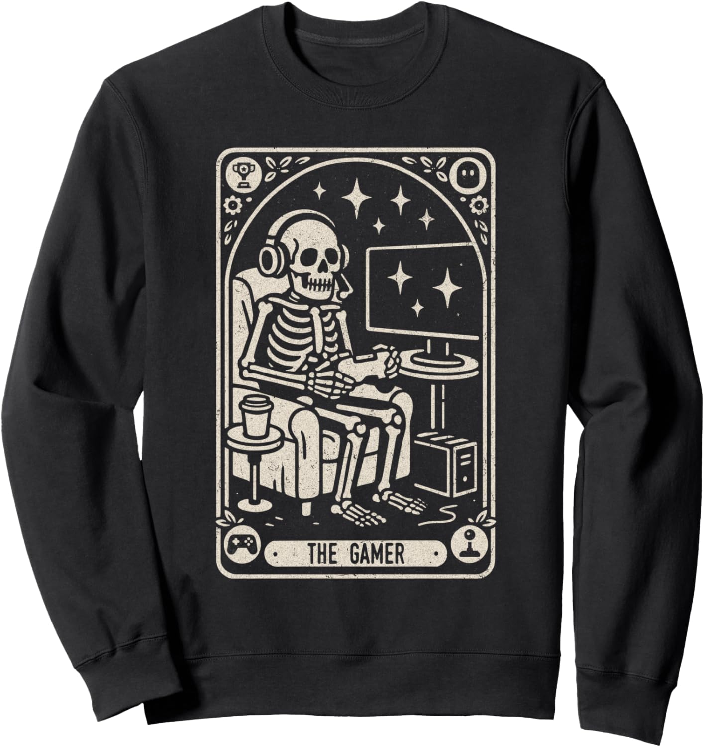 Gaming Skeleton Tarot Card Style Funny The Gamer Halloween Sweatshirt