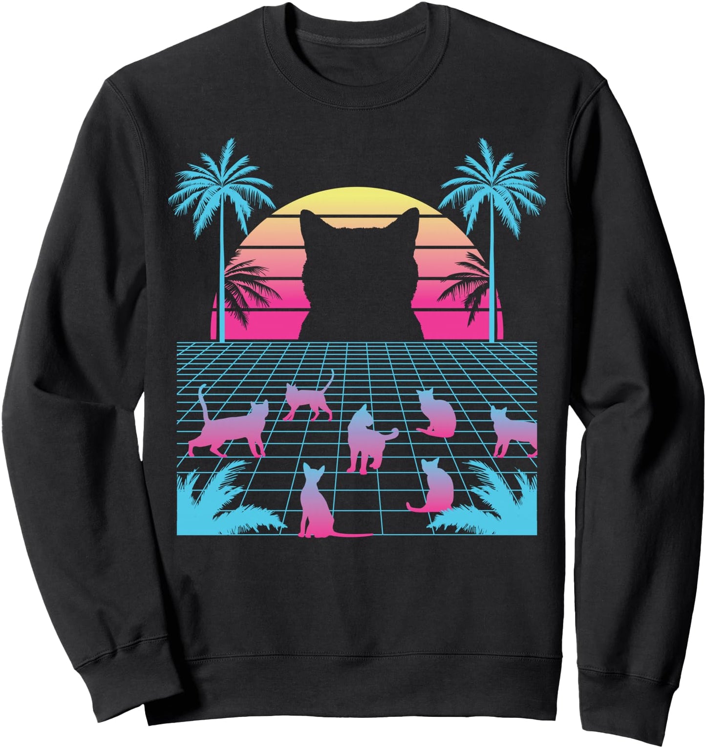 Vaporwave Cats - Retro Vintage Sunset - 80s 90s Japanese Sweatshirt