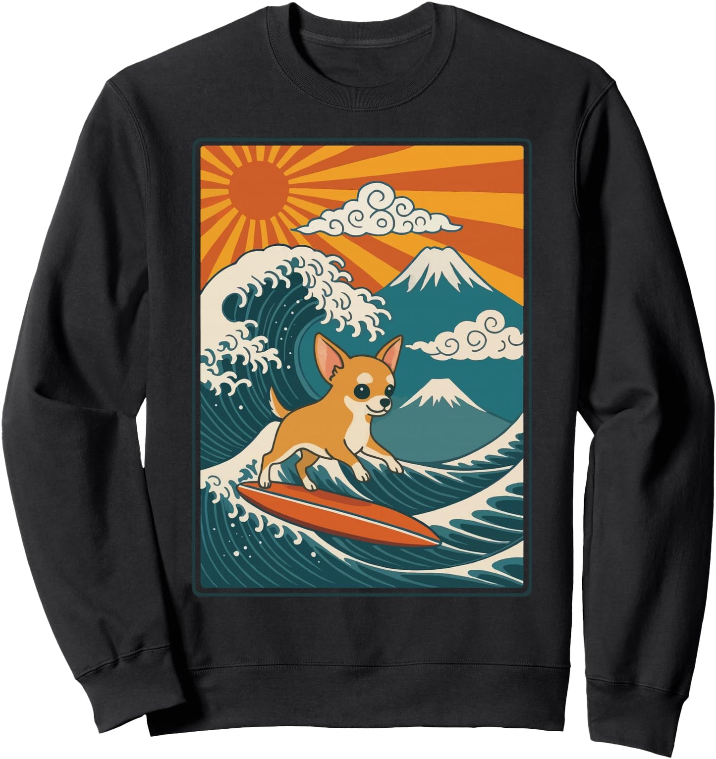 Chihuahua Surfing Japanese Wave Sweatshirt