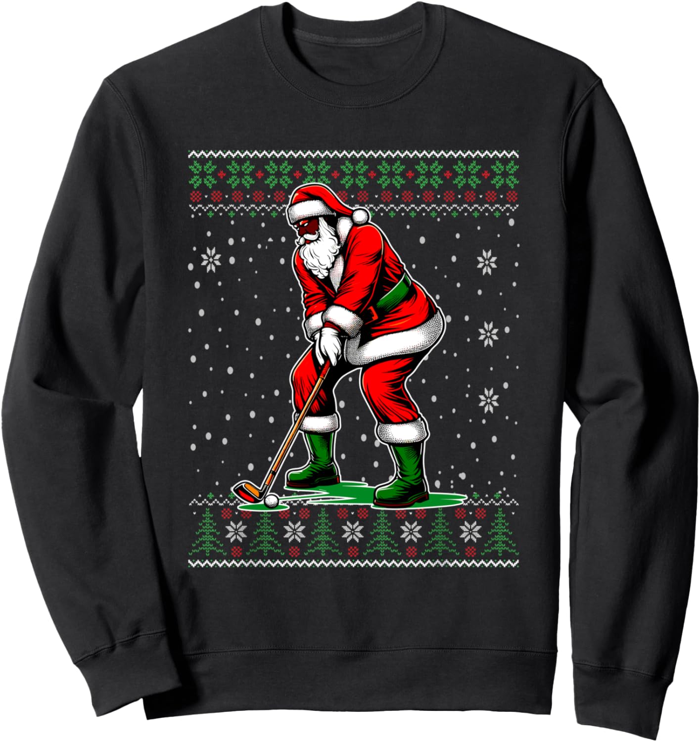 Christmas African American Santa Golf Ugly Christmas Sweater Sweatshirt
