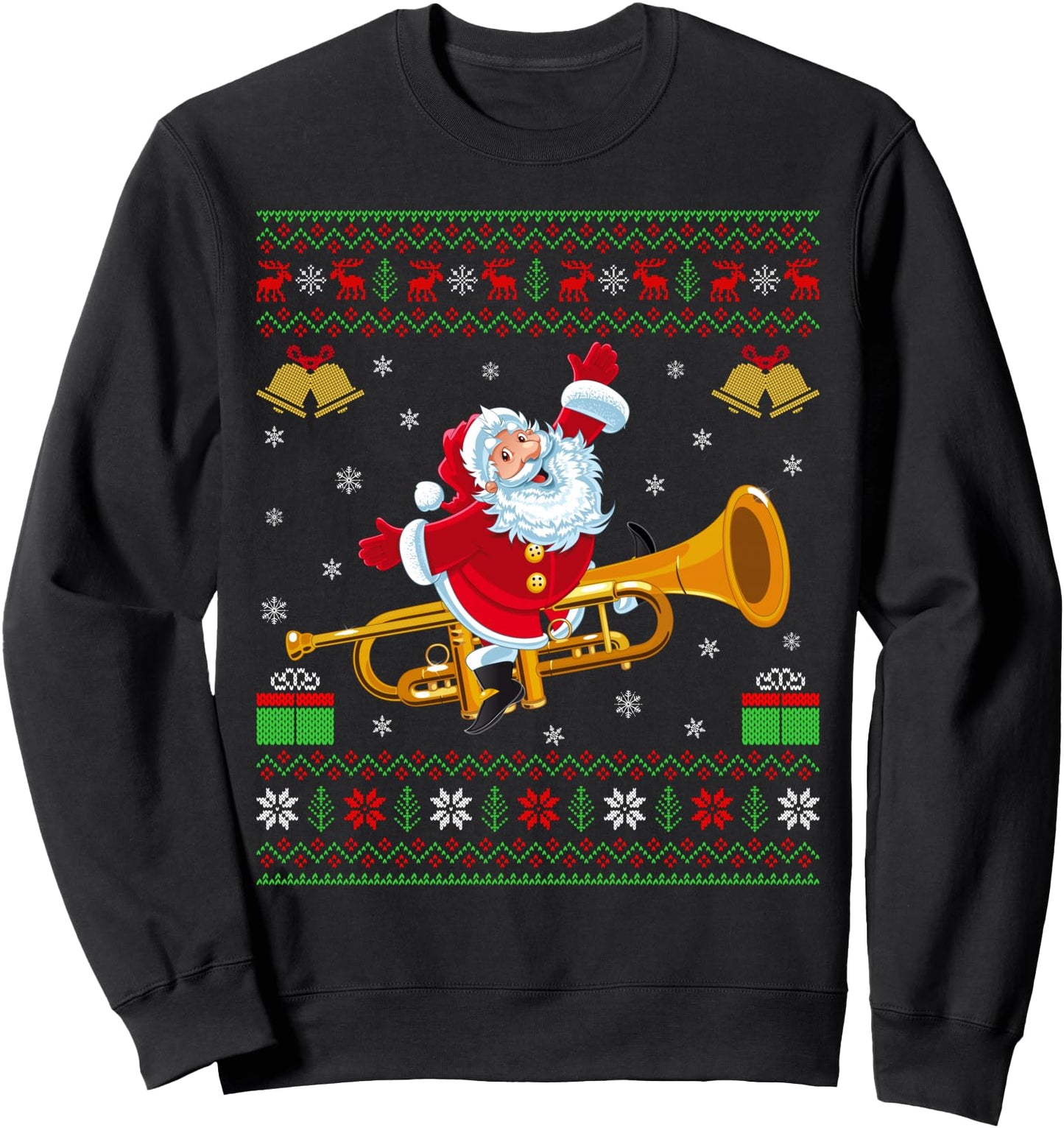 Trumpet Music Lover Ugly Santa Riding Trumpet Christmas Sweatshirt