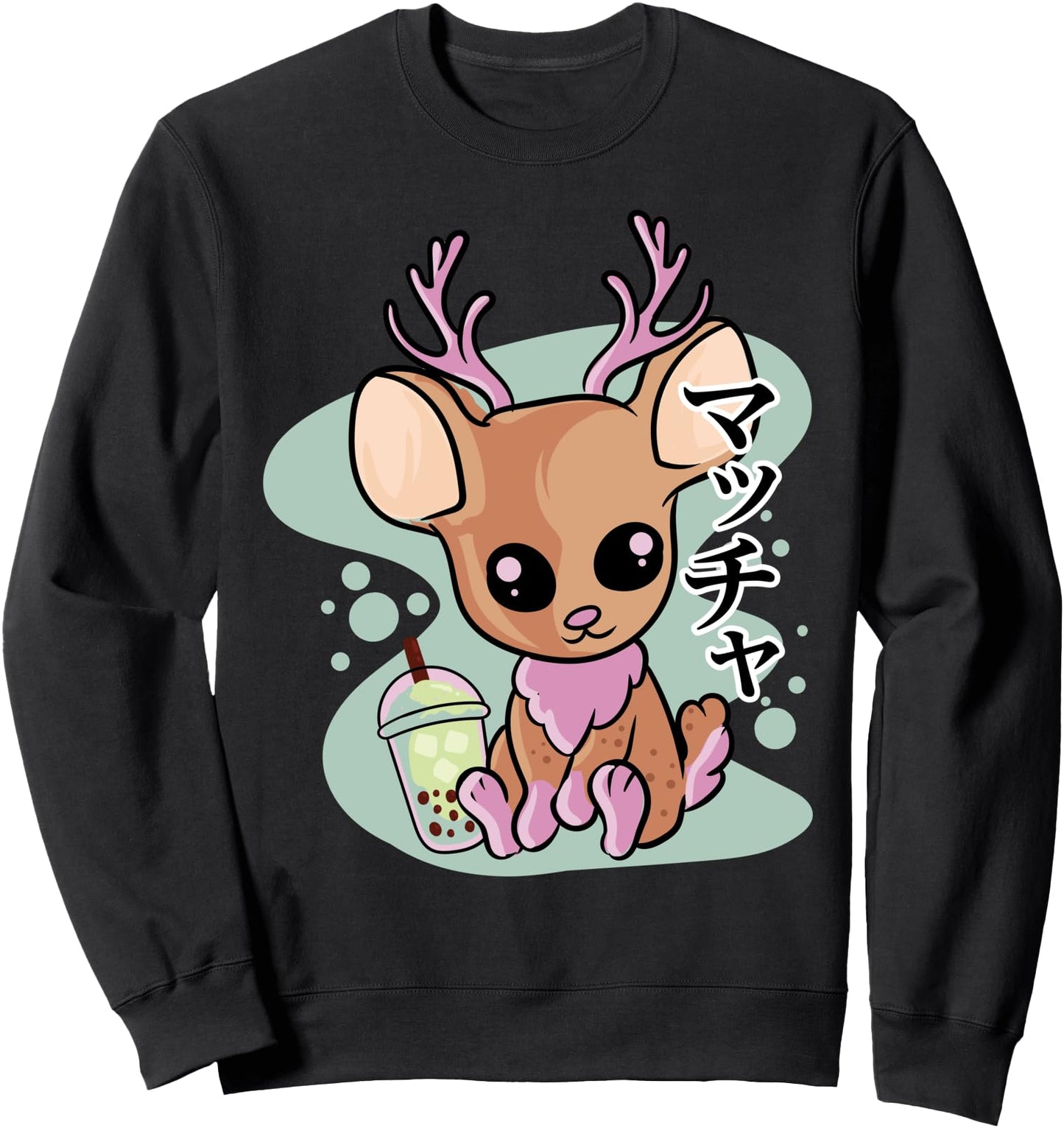 Cute Kawaii Deer - Matcha Milk Tea - Japanese Aesthetics Sweatshirt