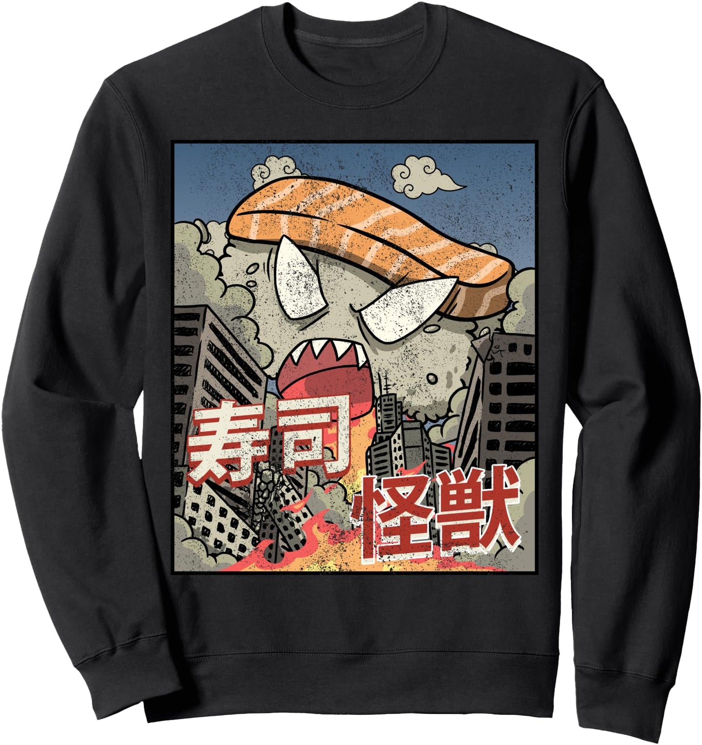 Kaiju Sushi Great Wave Off Kanagawa Japanese Aesthetic Sweatshirt