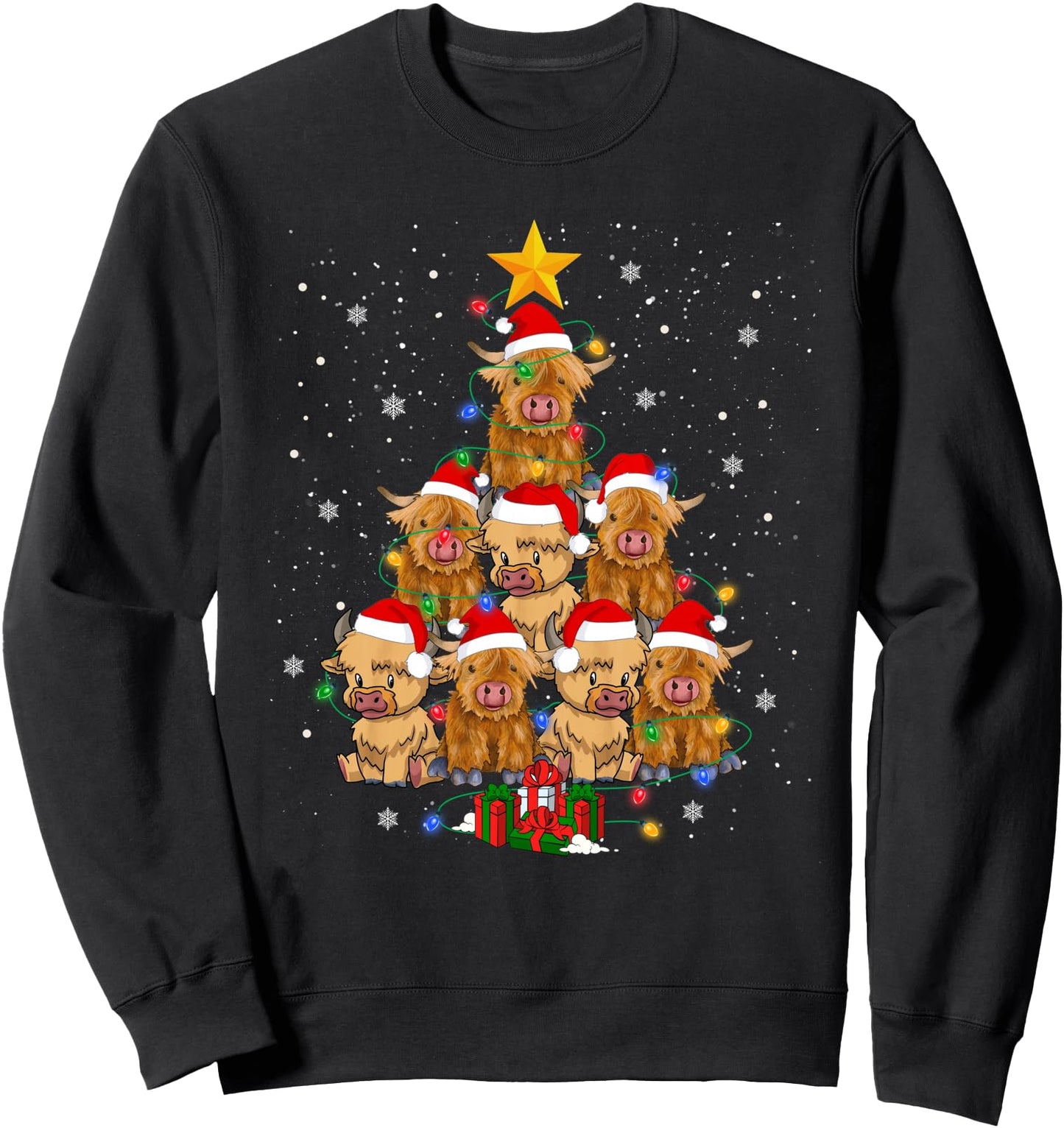 Scottish Highland Cow Christmas Tree Funny Cow Lover Xmas Sweatshirt