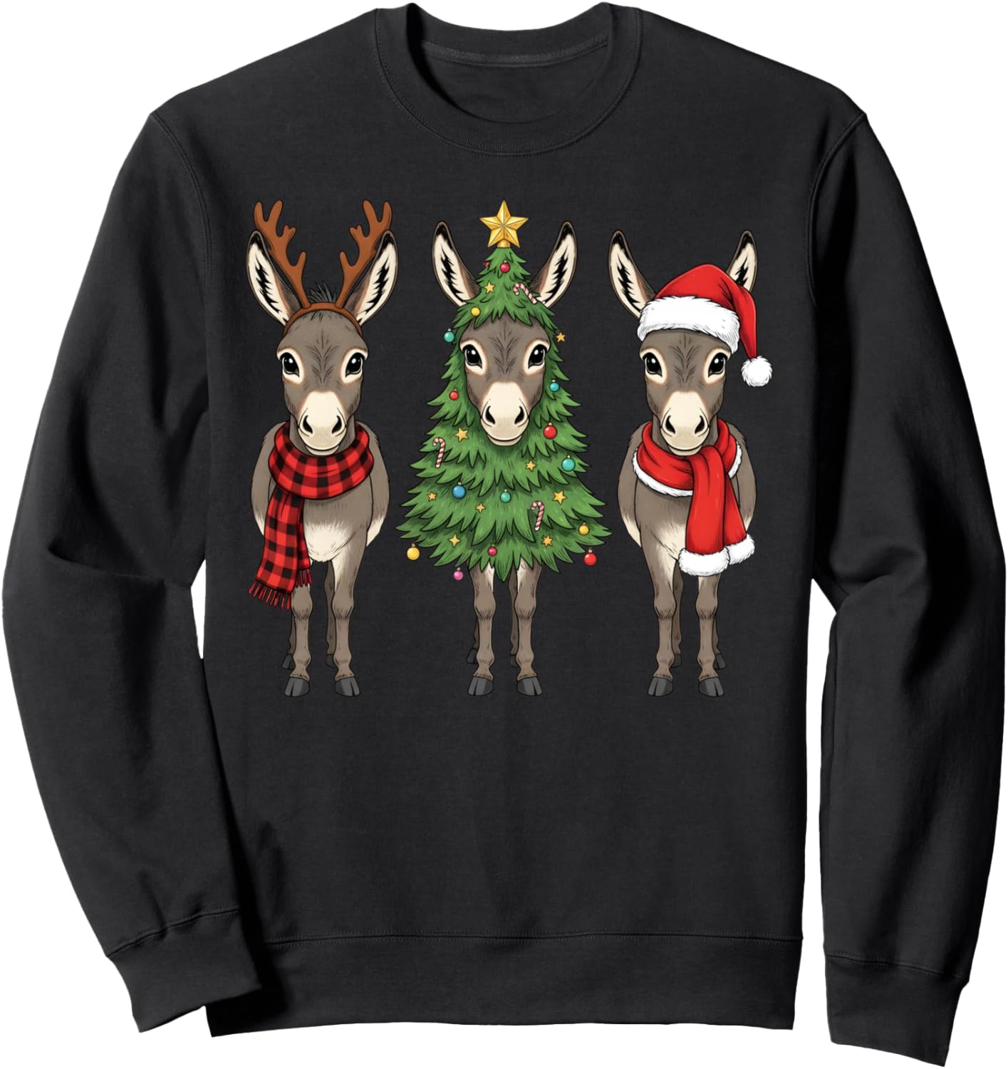 Retro Christmas Donkey Santa Reindeer Farm Animal Sweatshirt